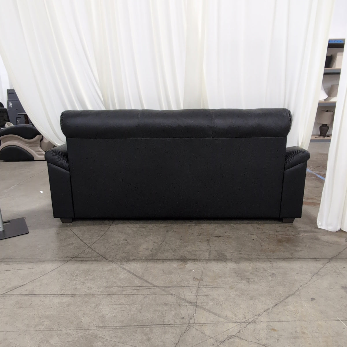 Black Faux Leather Tufted Back Couch