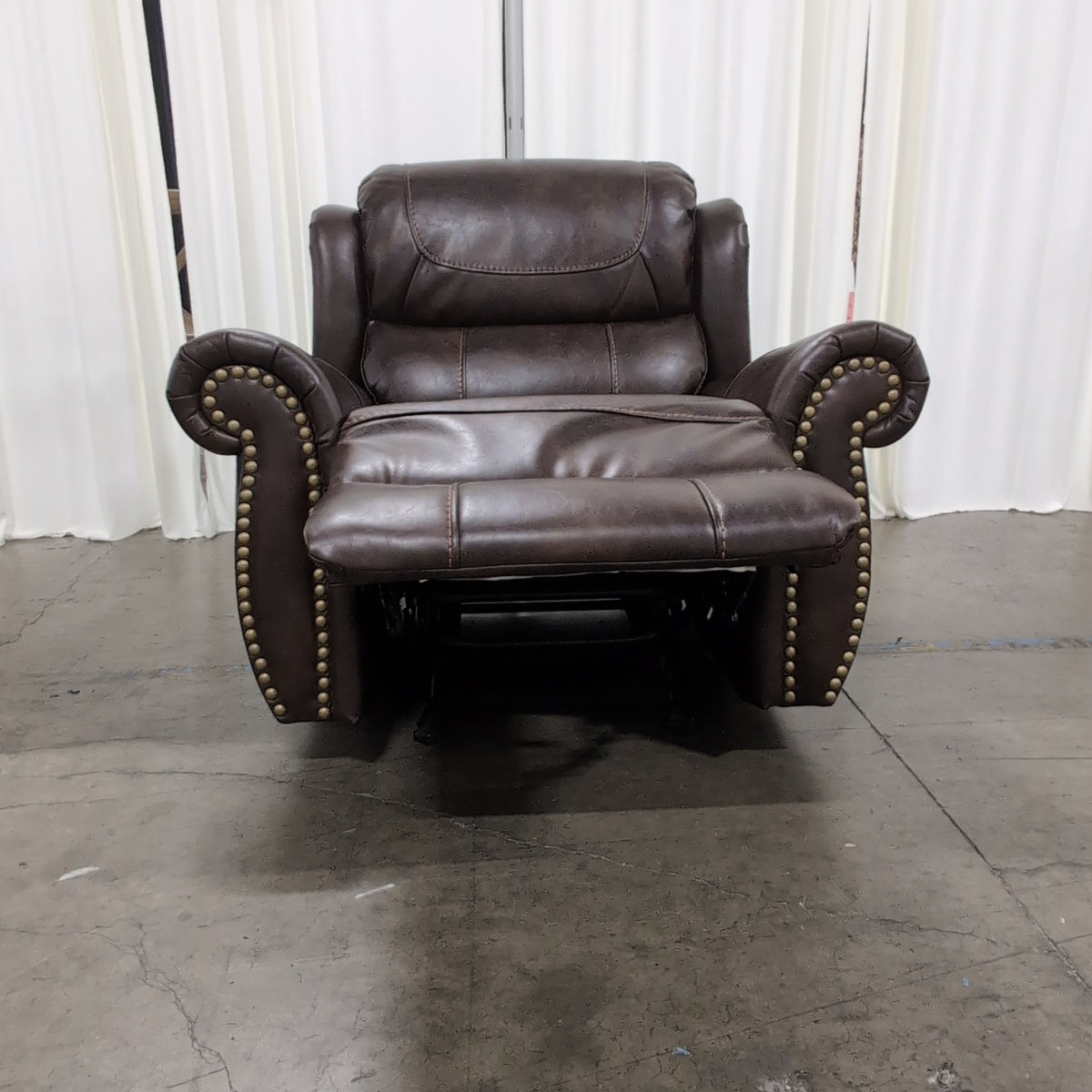 Dark Brown Padded Recliner with Nailhead Trim