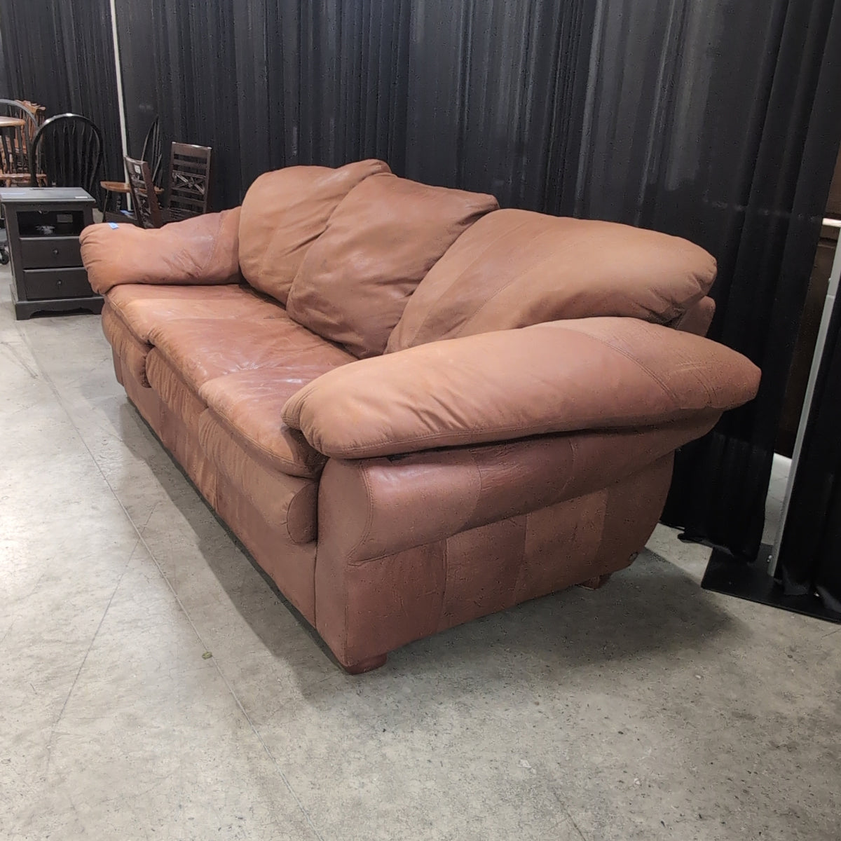 Padded Arm Three-Cushion Brown Couch in Leather