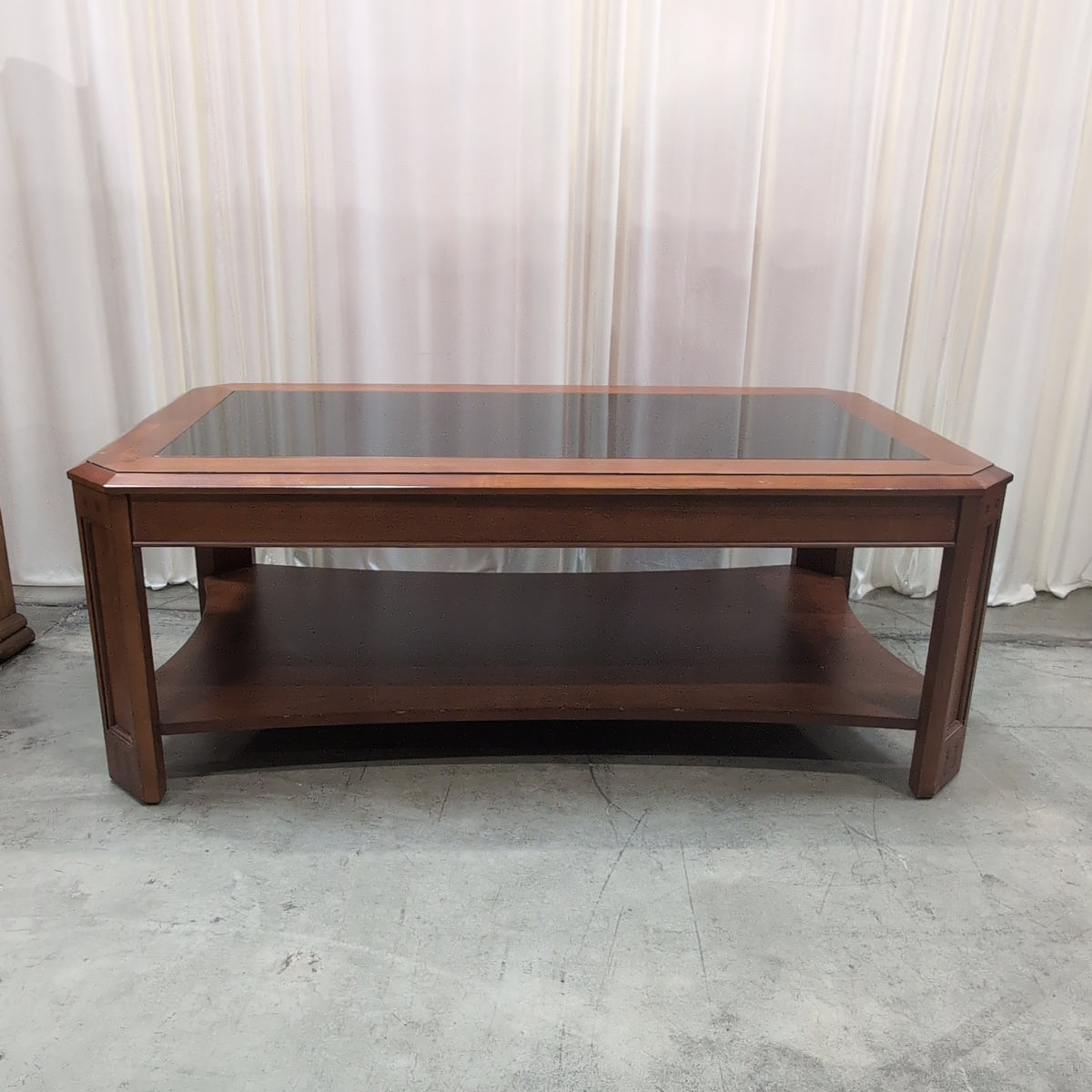 Brown Wood Coffee Table with Glass Top