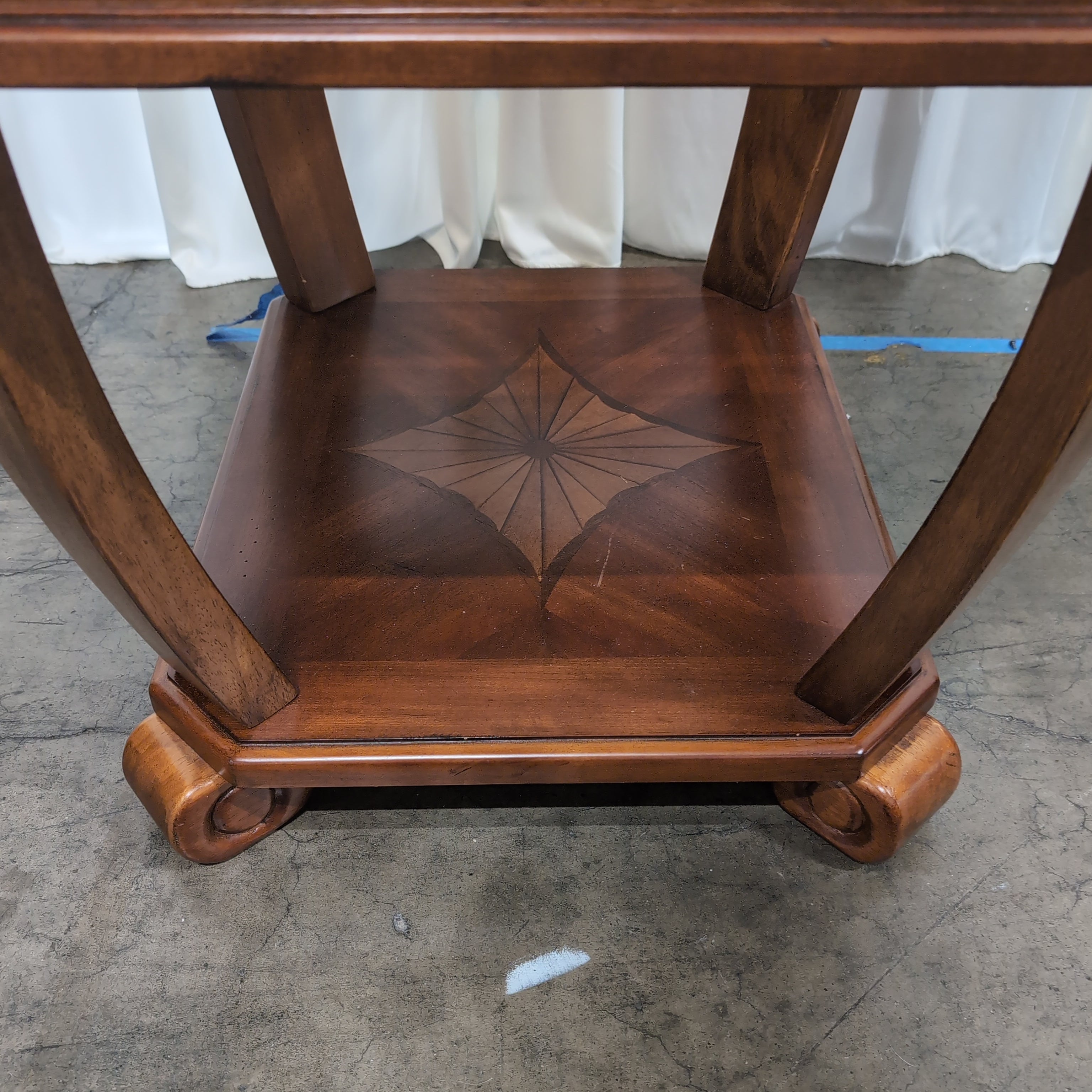 Traditional Octagonal Wood End Table with Glass Top