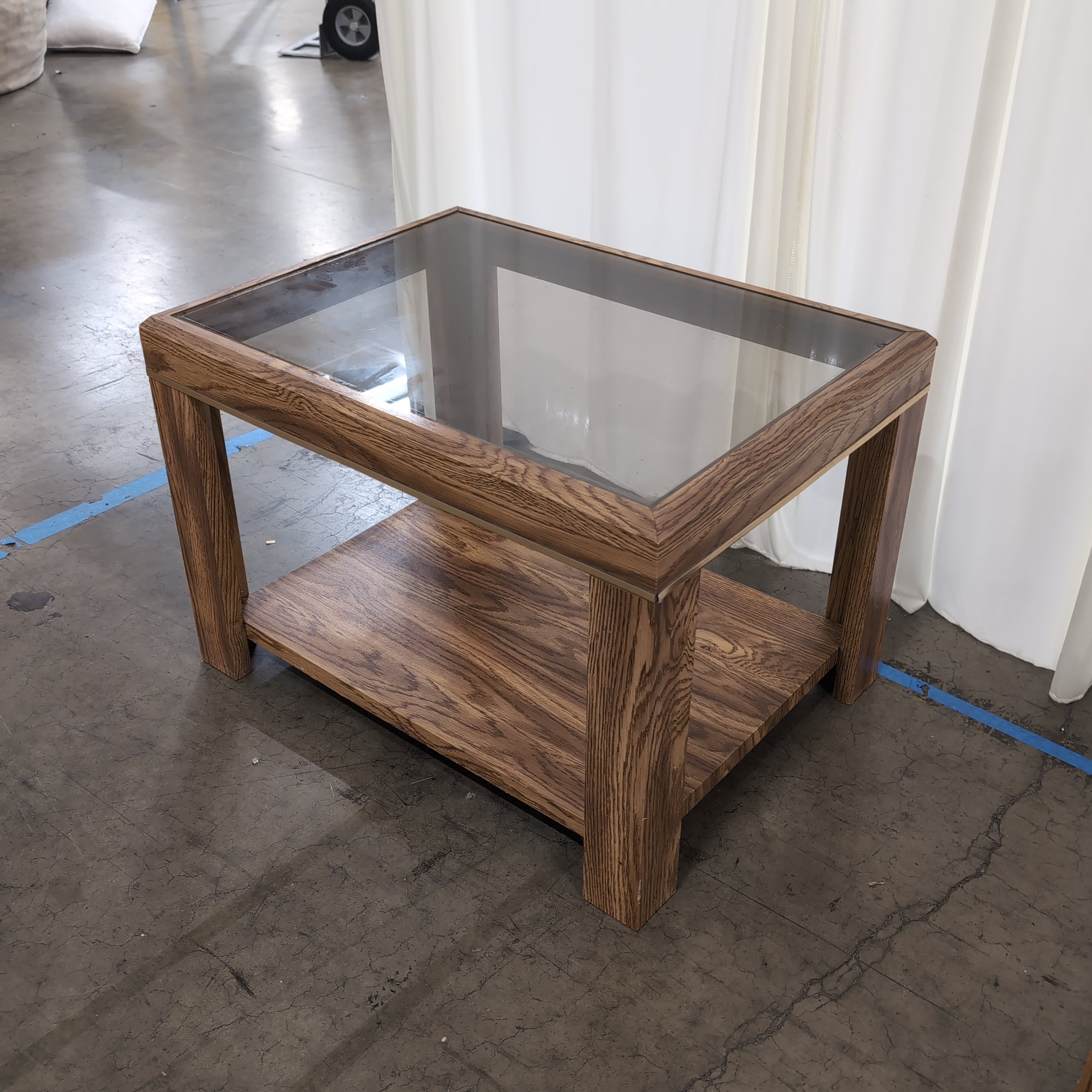 Square Wood Coffee Table with Glass Top