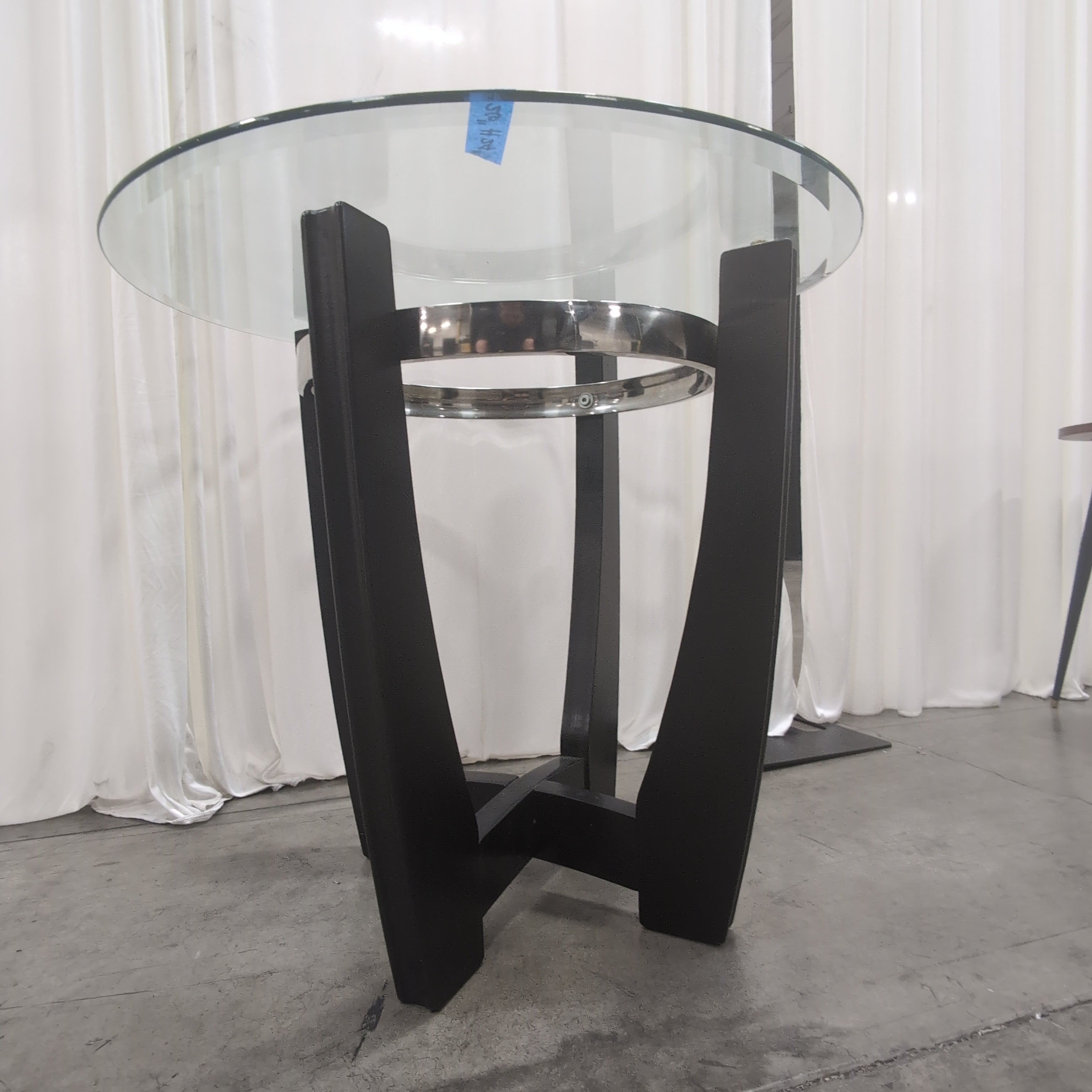 Black Wood Round Dining Table with Glass Top