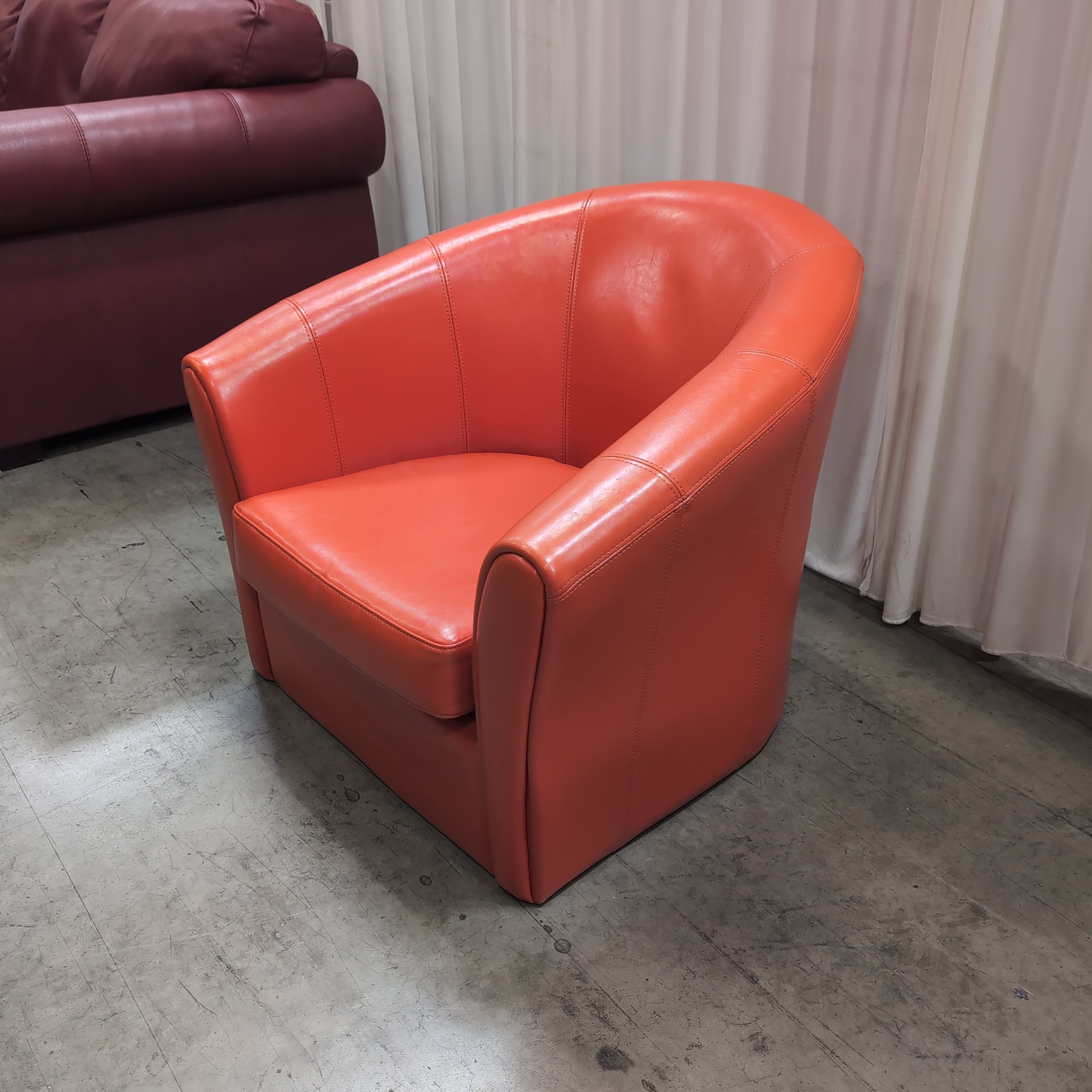 Orange Faux Leather Tub Accent Chair