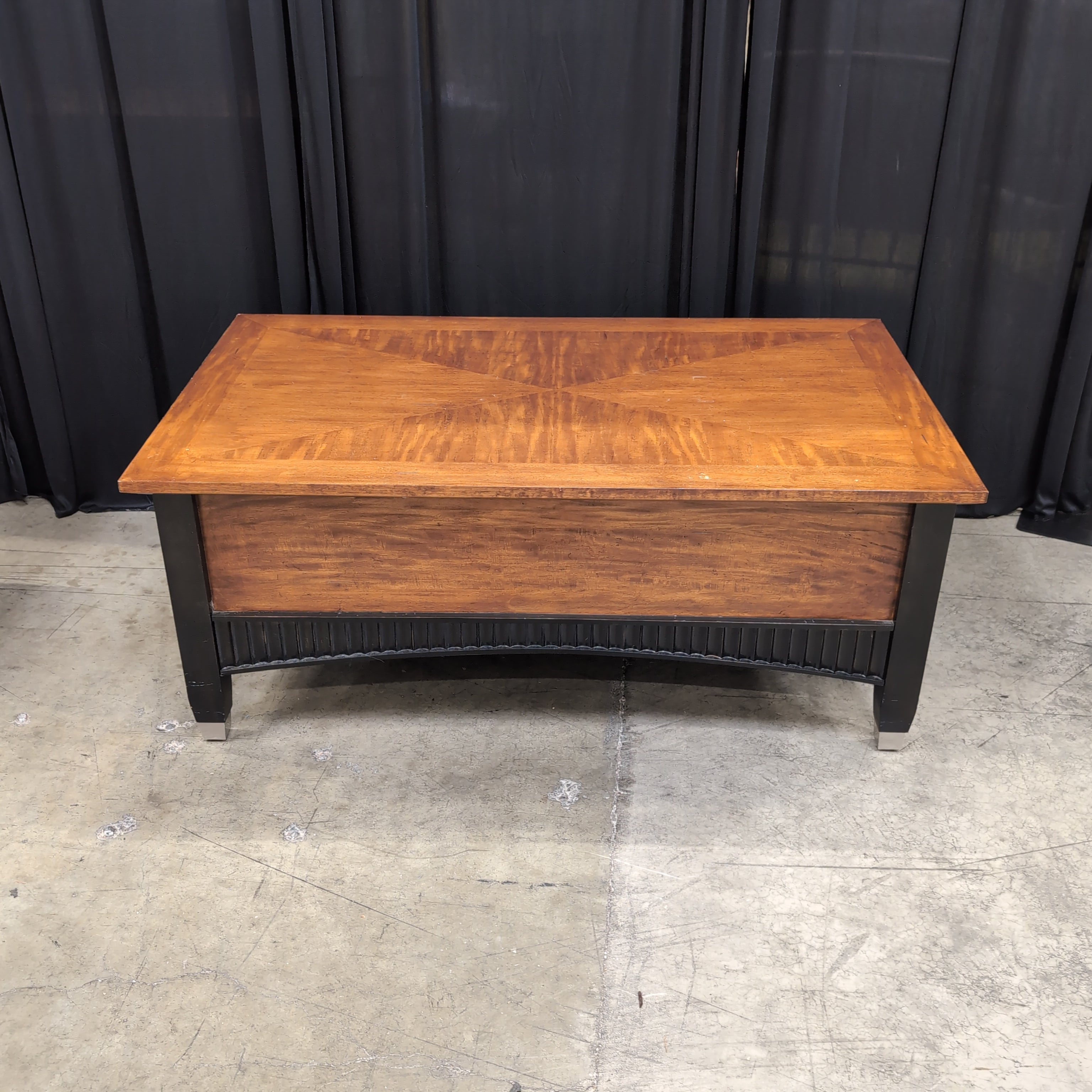Warm Brown Wood Coffee Table with Geometric Veneer Top
