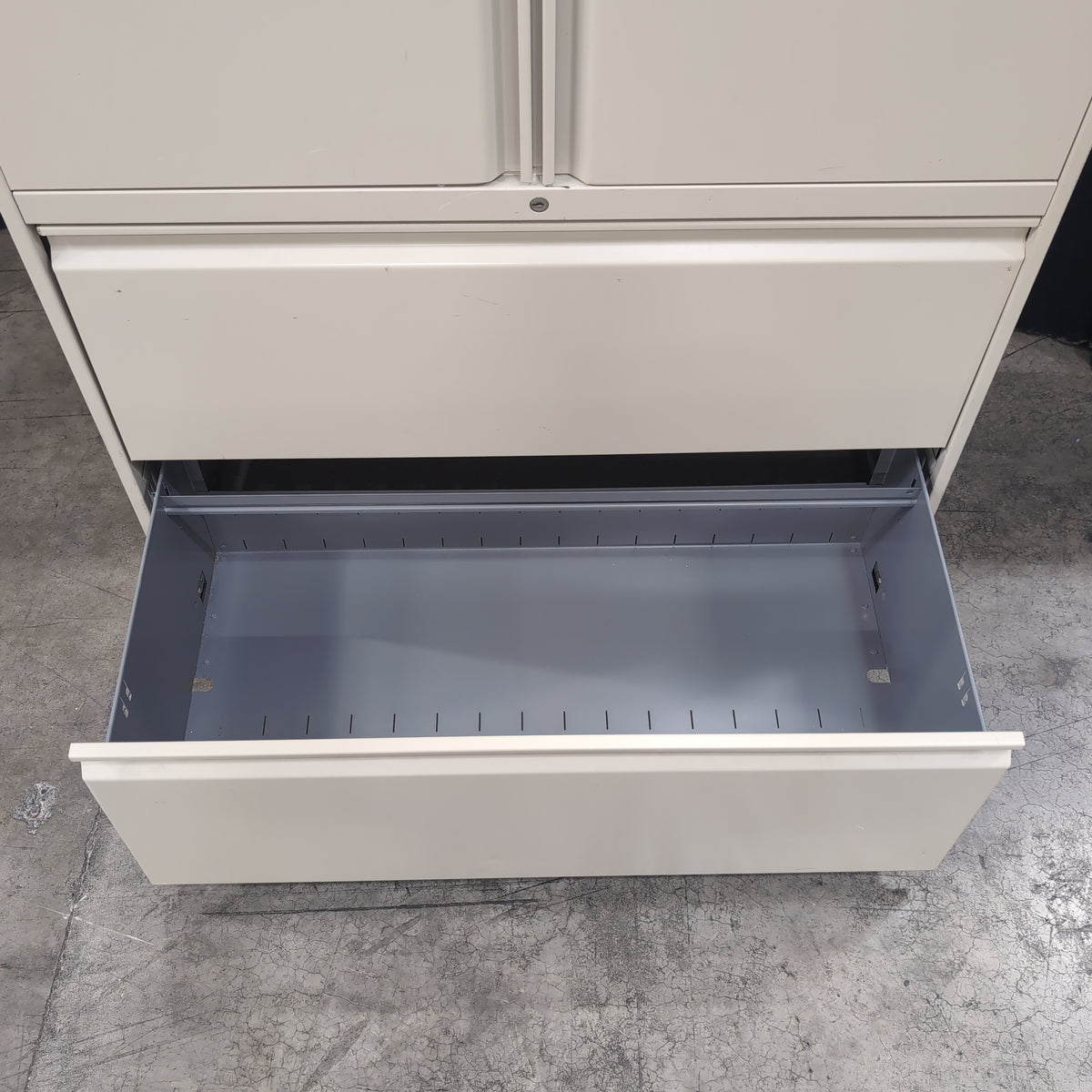 Light Beige Metal Storage Cabinet with Sliding Doors