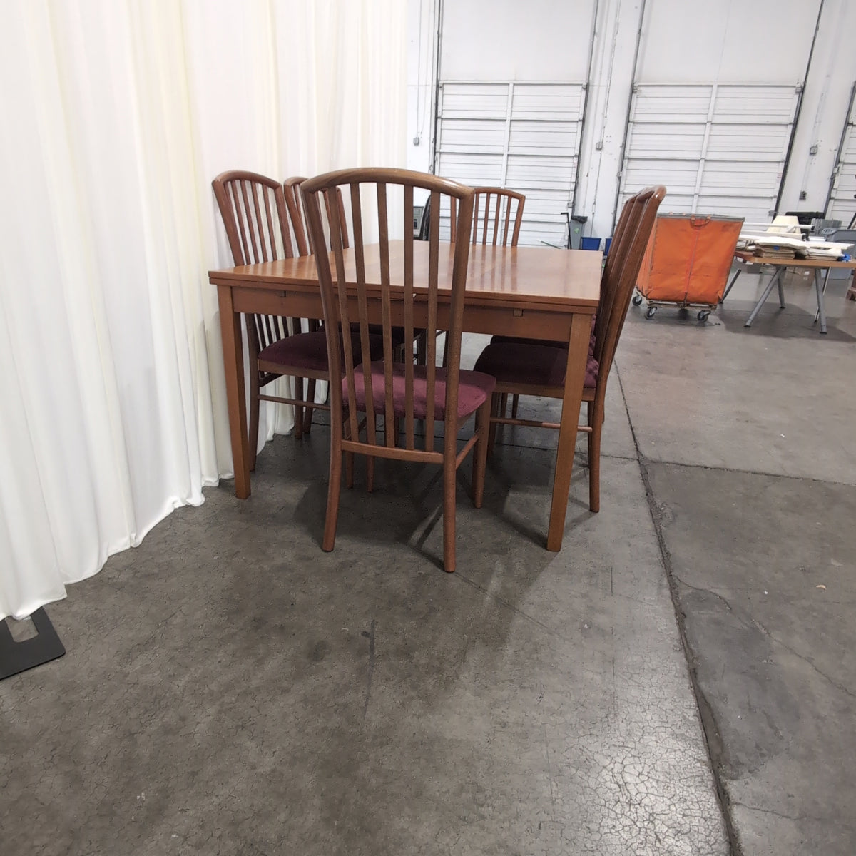 IMS SRL Medium Wood Dining Table with Eight Slat-Back Chairs