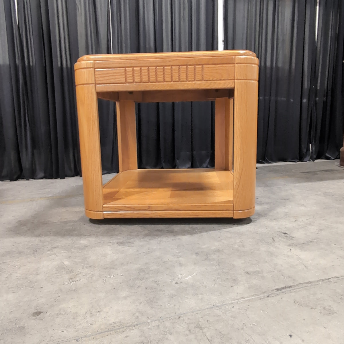 Traditional Light Oak Square End Table with Glass Top