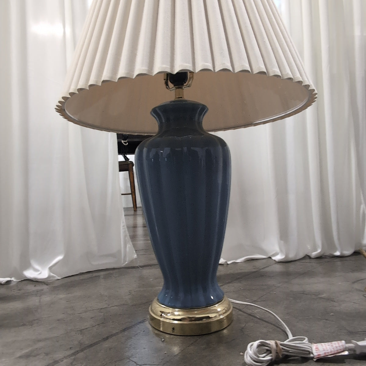 Pleated Fabric Shade Blue Ceramic Table Lamp