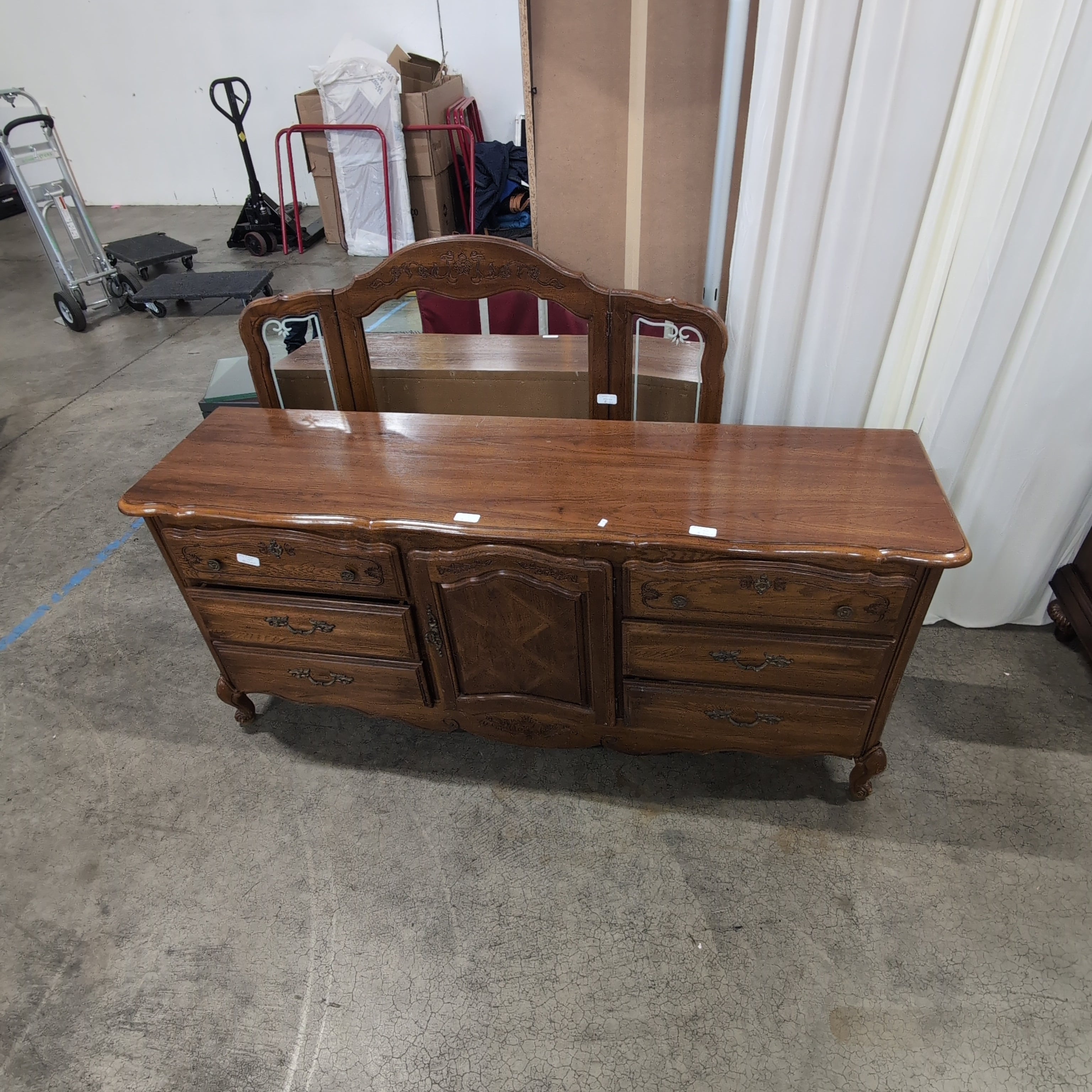 French Provincial Style Wood Dresser with Ornate Hardware