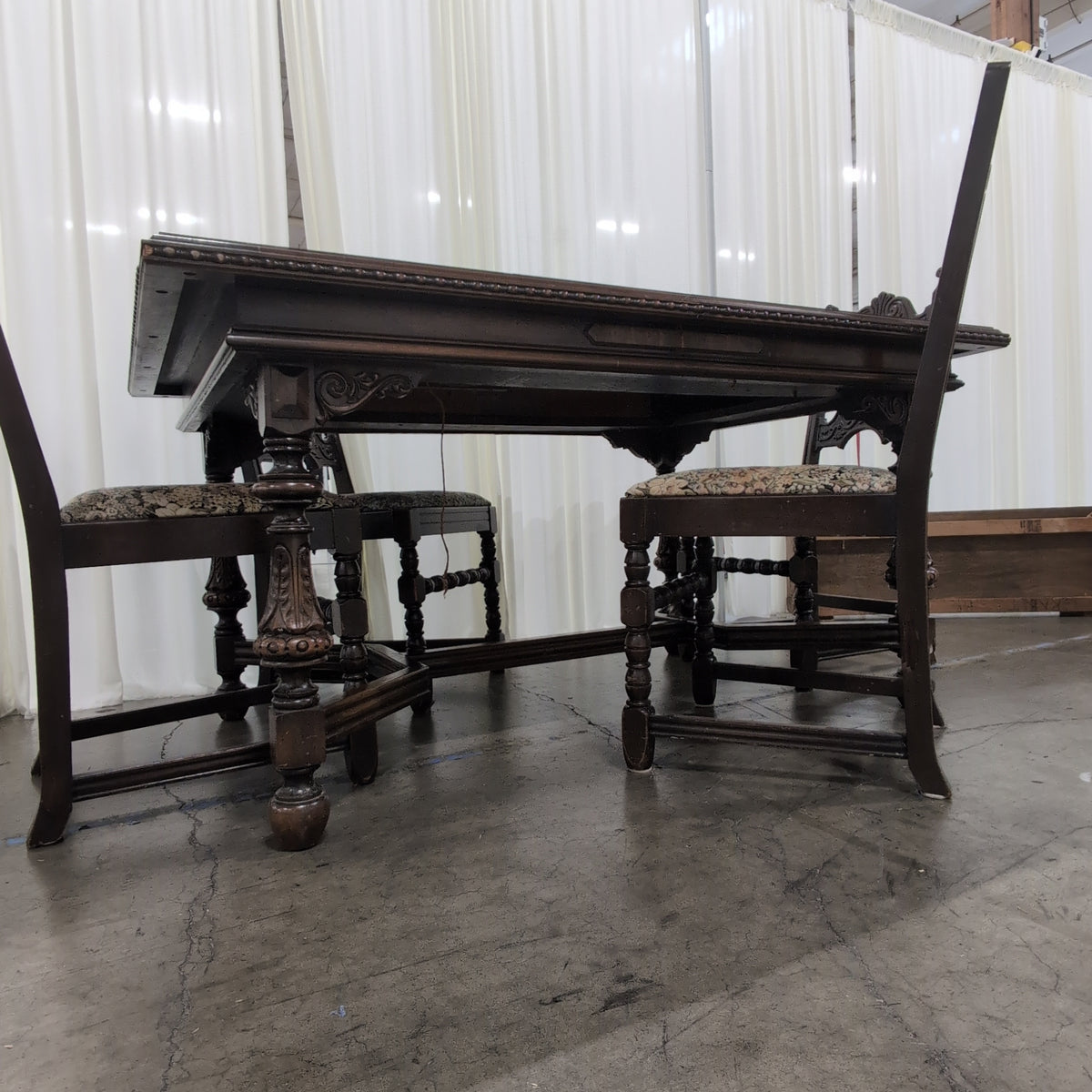 Traditional Dark Wood Dining Table with Upholstered Chairs