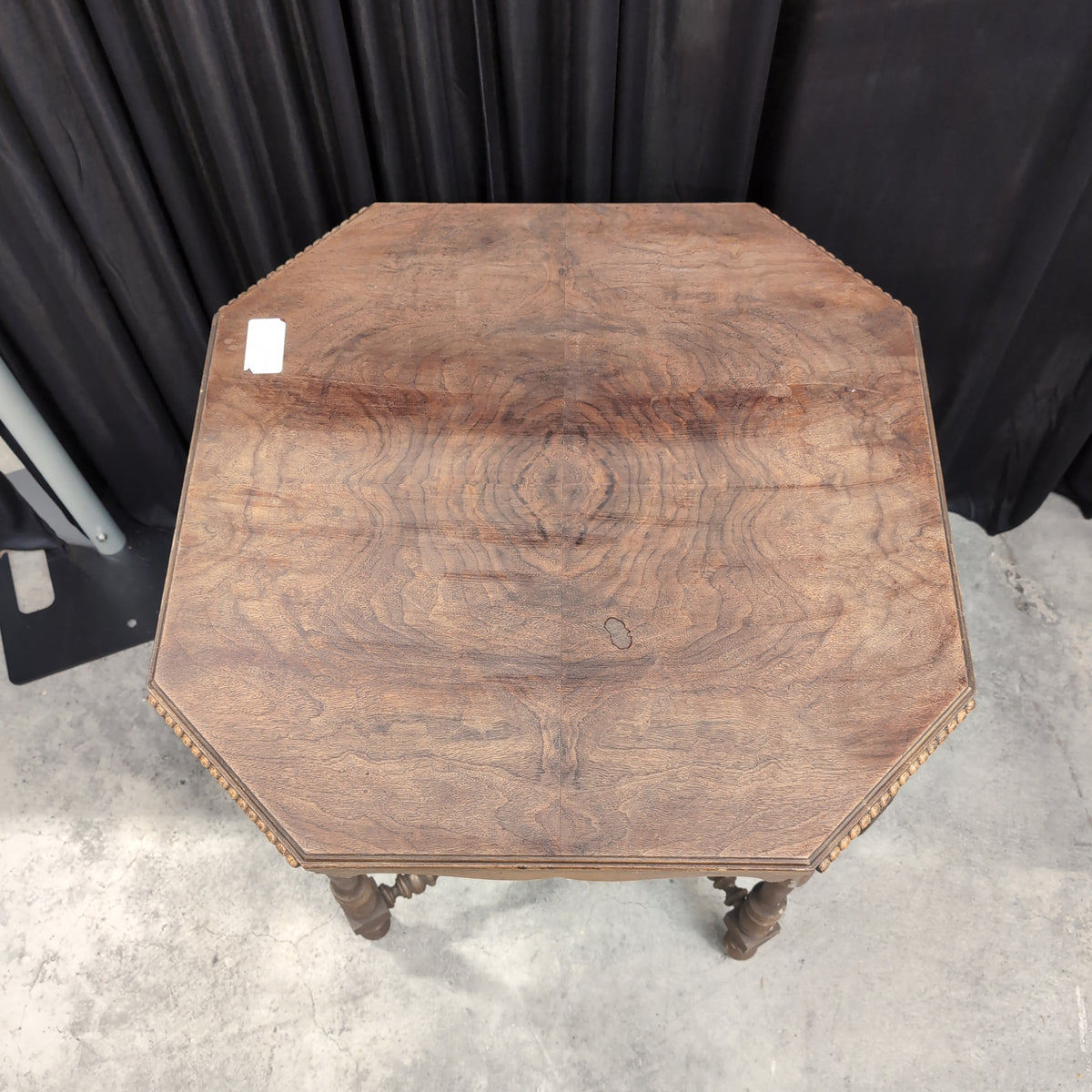 Carved Wood Hexagonal End Table with Turned Legs