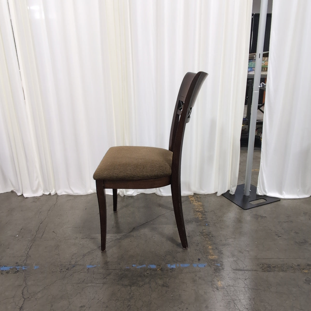 Dark Wood Lattice Back Dining Chair with Upholstered Seat