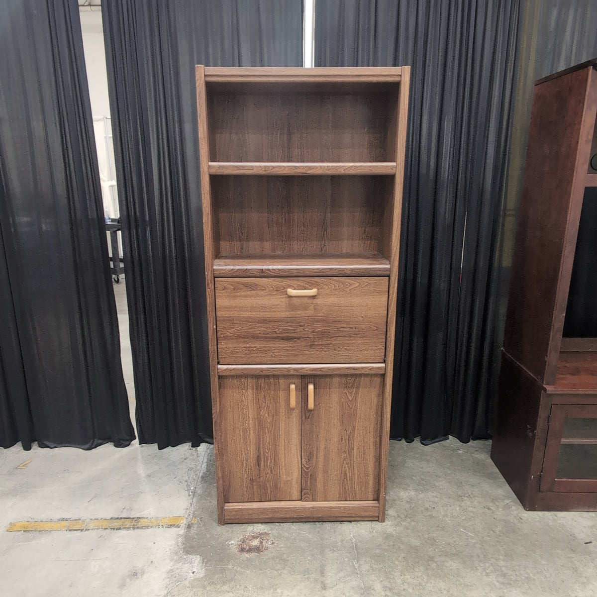 Mid-Century Style Brown Wood Bookcase with Storage