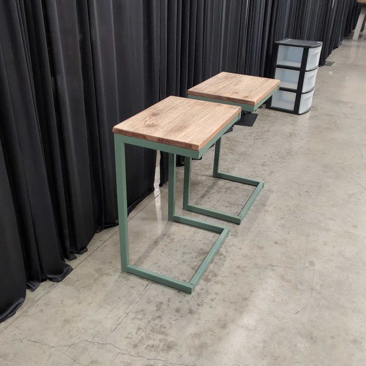 Green Metal Frame Two-Tier Console Table with Wood Tops