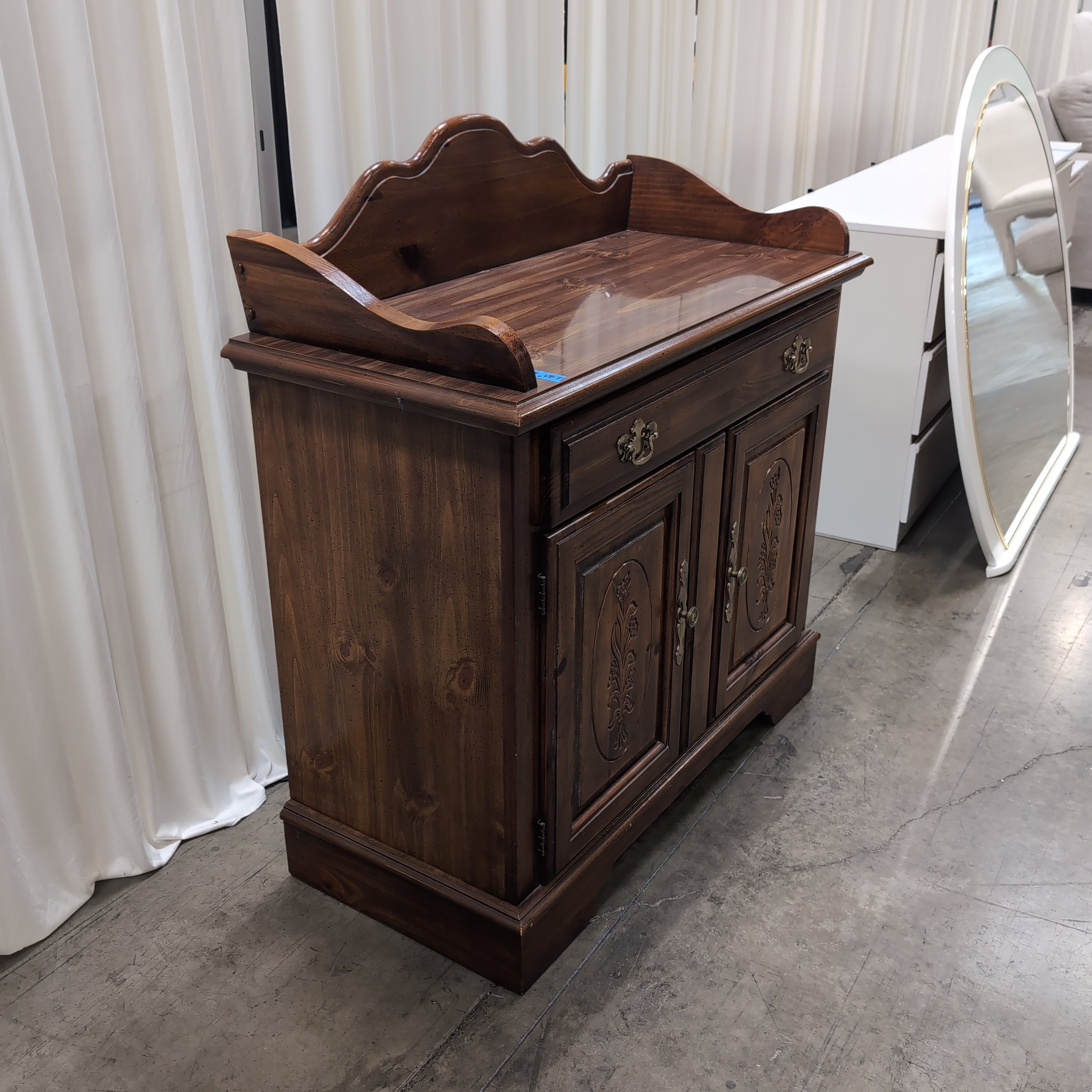 Traditional Brown Wood Buffet with Carved Doors