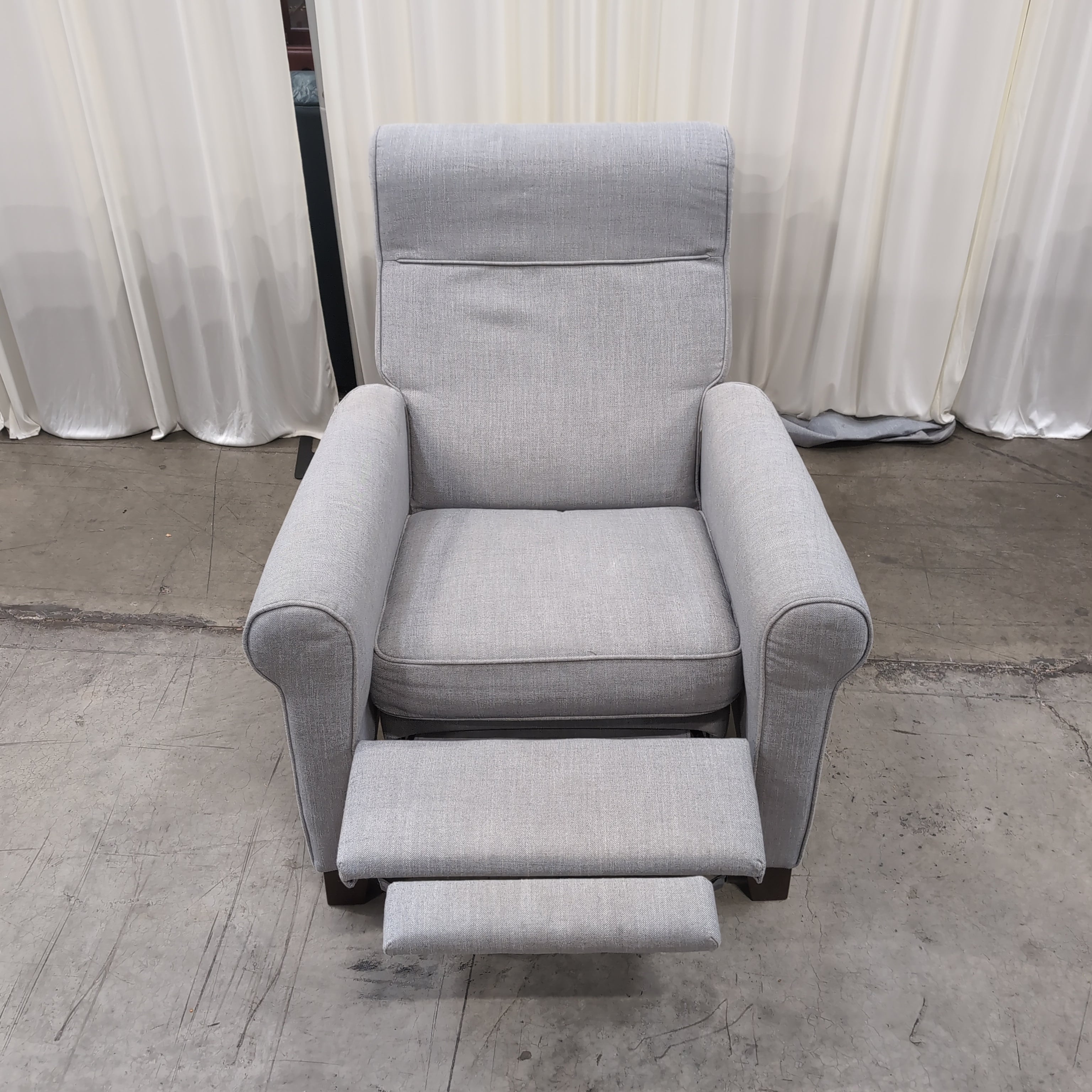 Grey Fabric Recliner with Rolled Arms