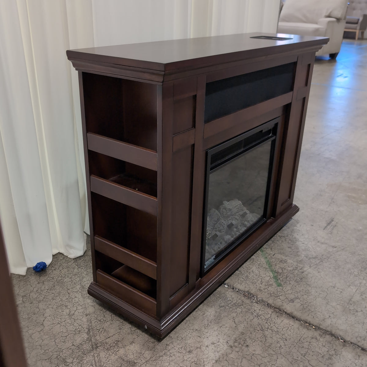 Dark Wood Electric Fireplace TV Stand with Top Controls
