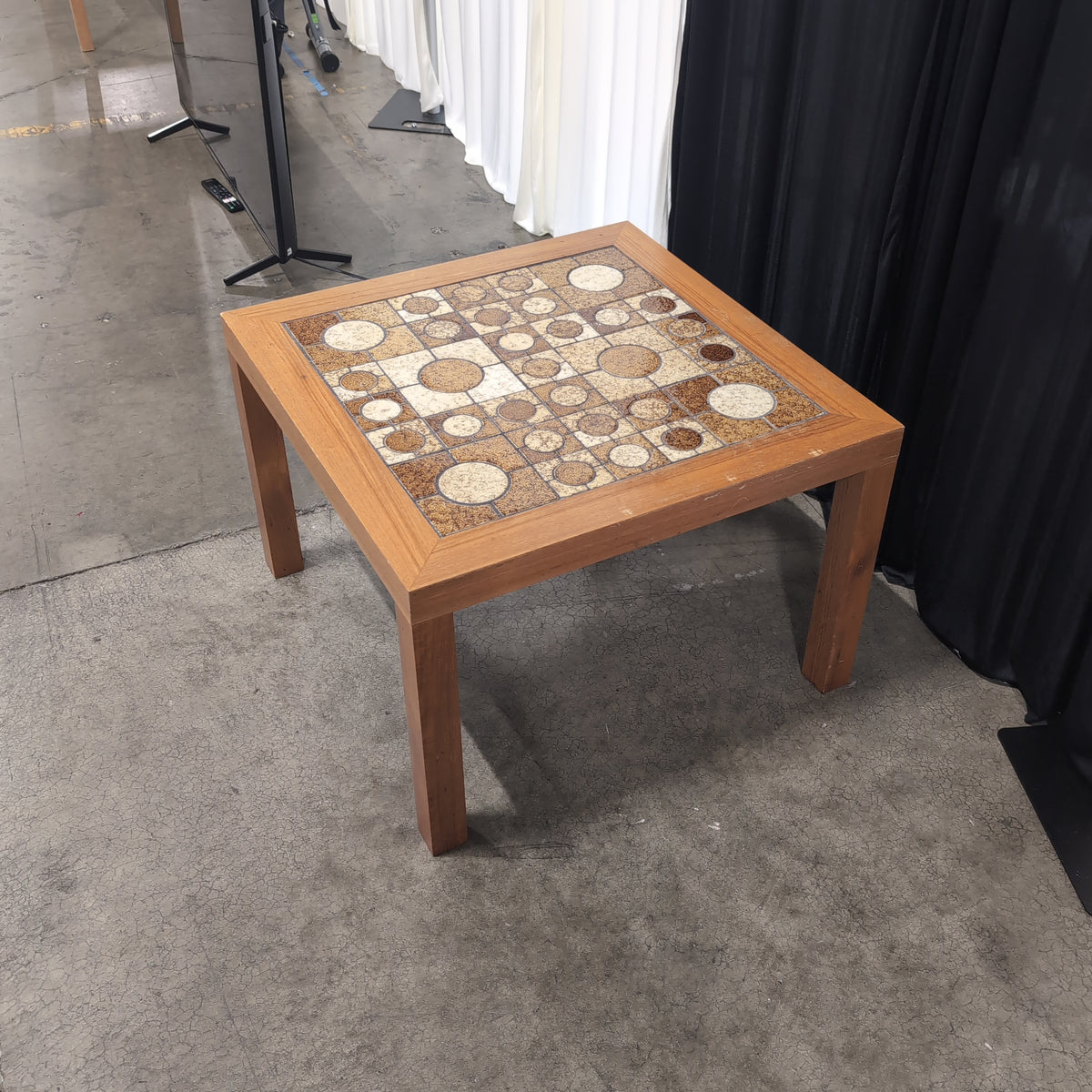 Mid-Century Modern Wood End Table with Tiled Top