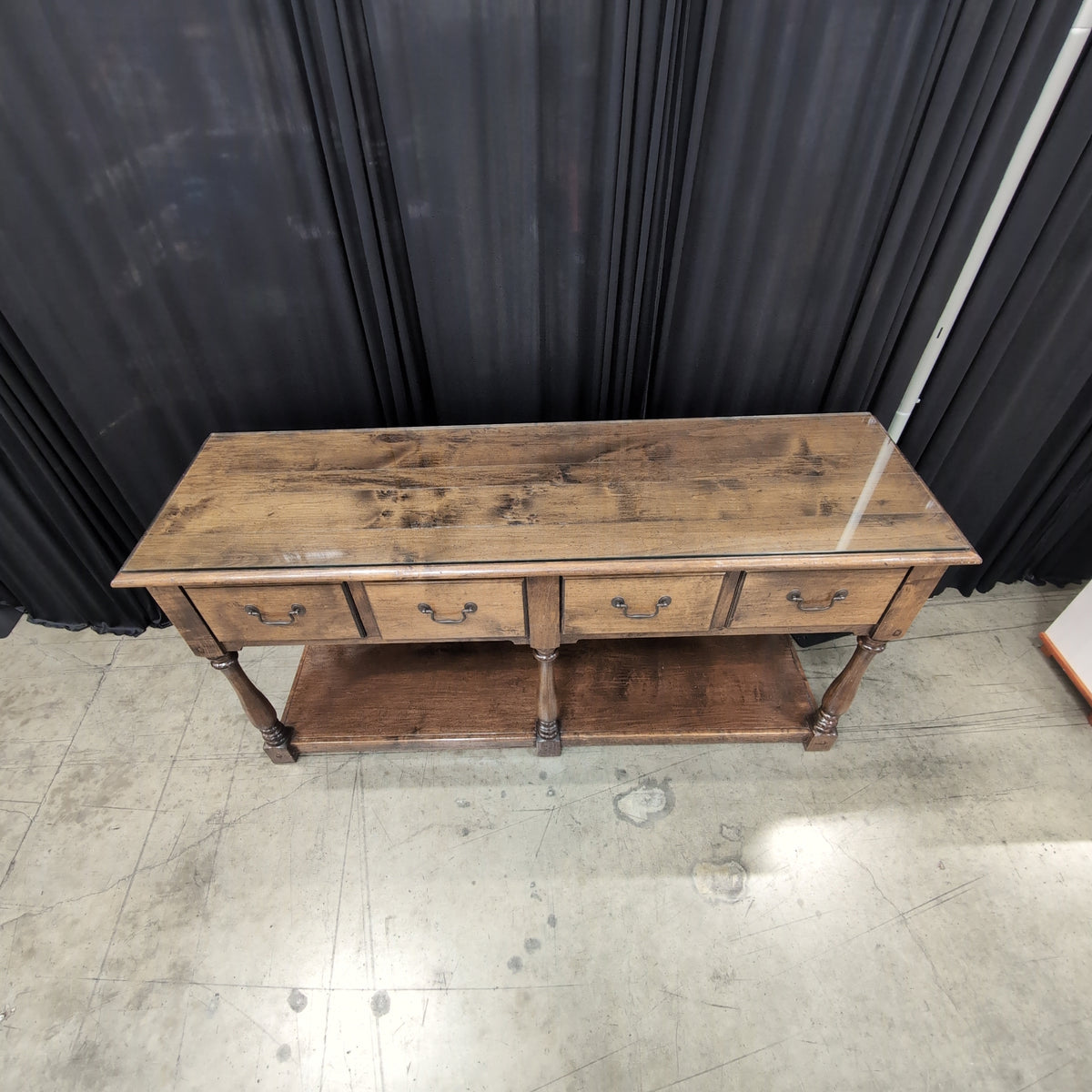 Brown Wood Console Table with Glass Top