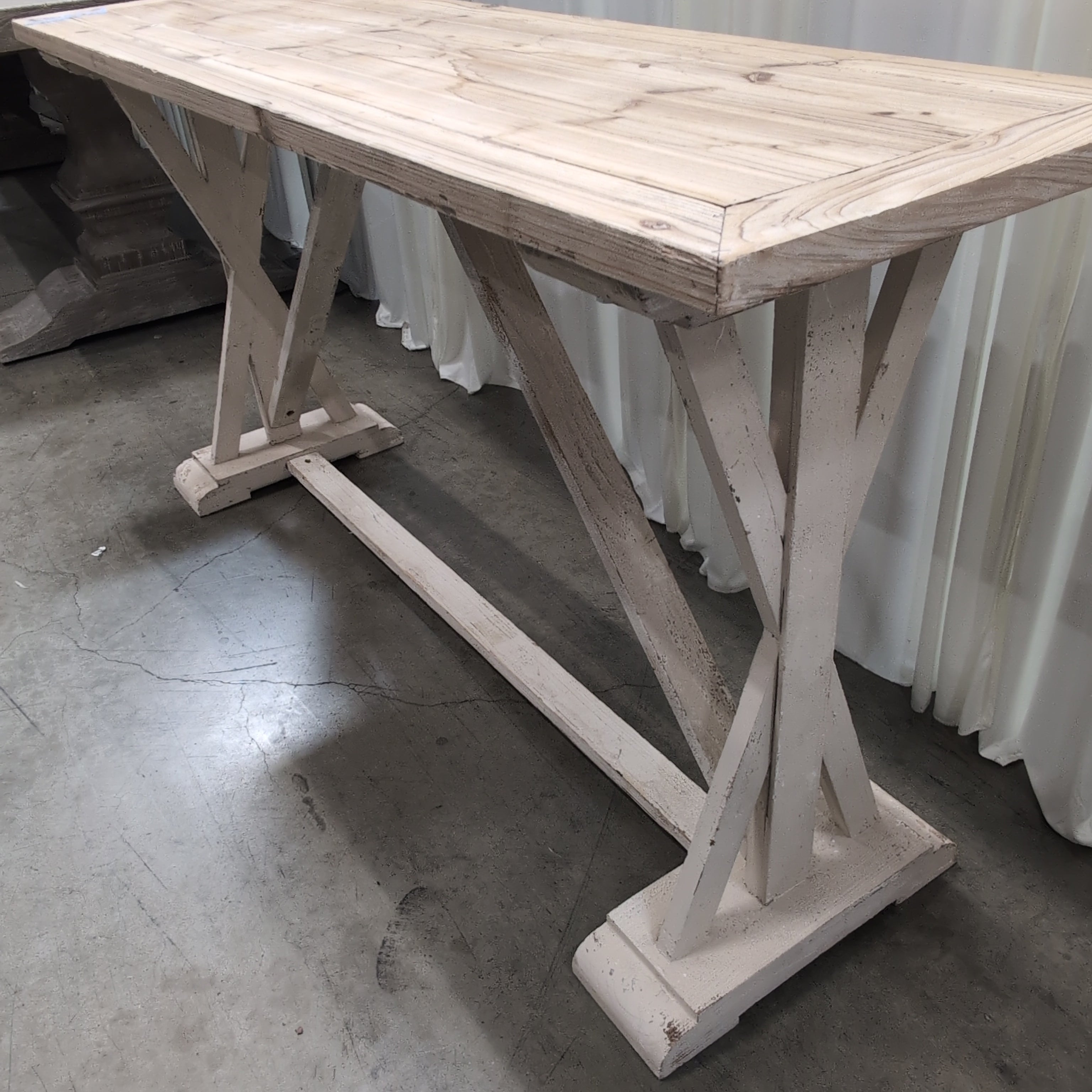 Rustic Natural Wood Console Table with Distressed Base
