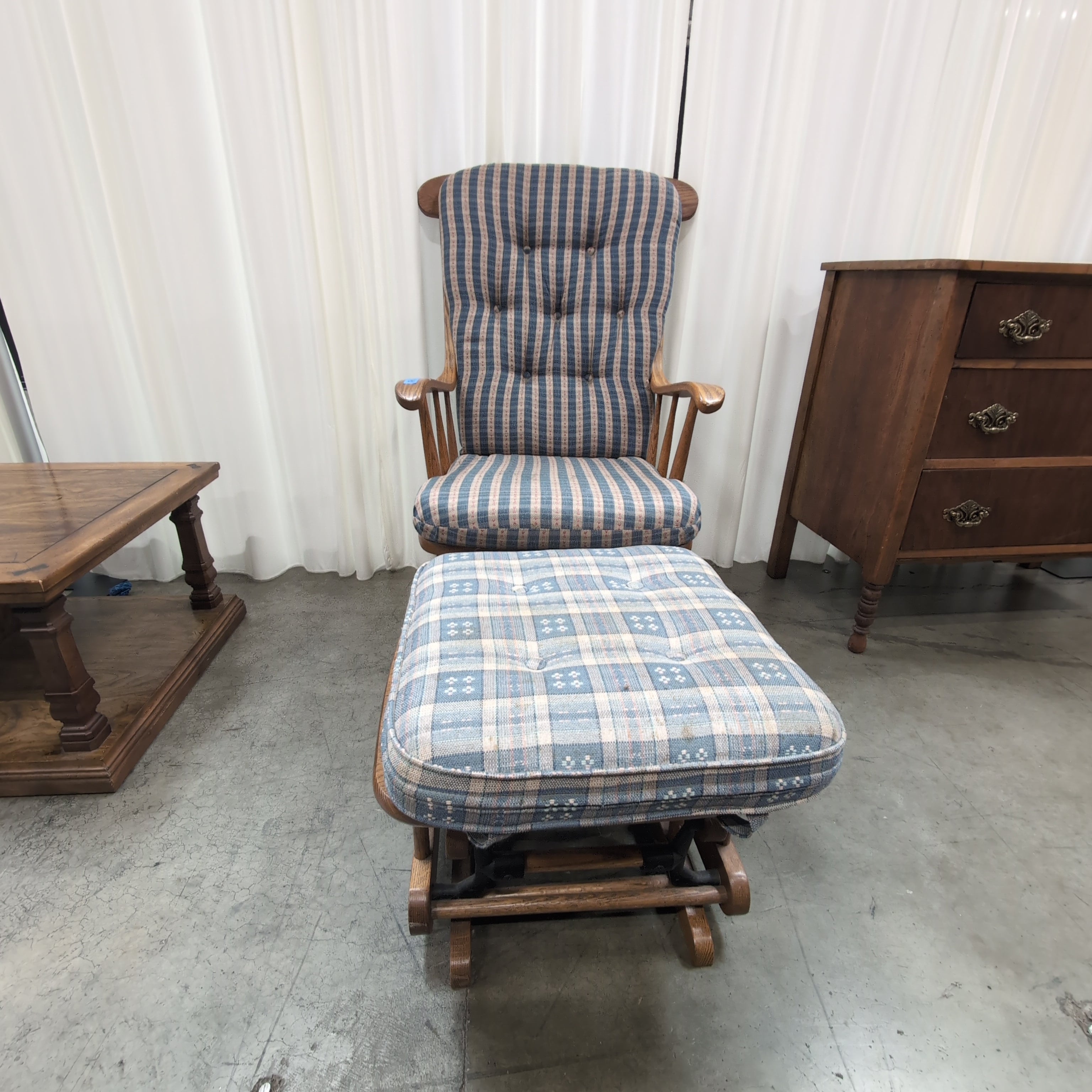 Traditional Wood Rocking Chair and Ottoman Set