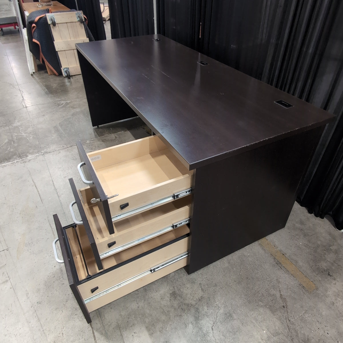 Dark Brown Laminate Office Desk with Grommet Holes