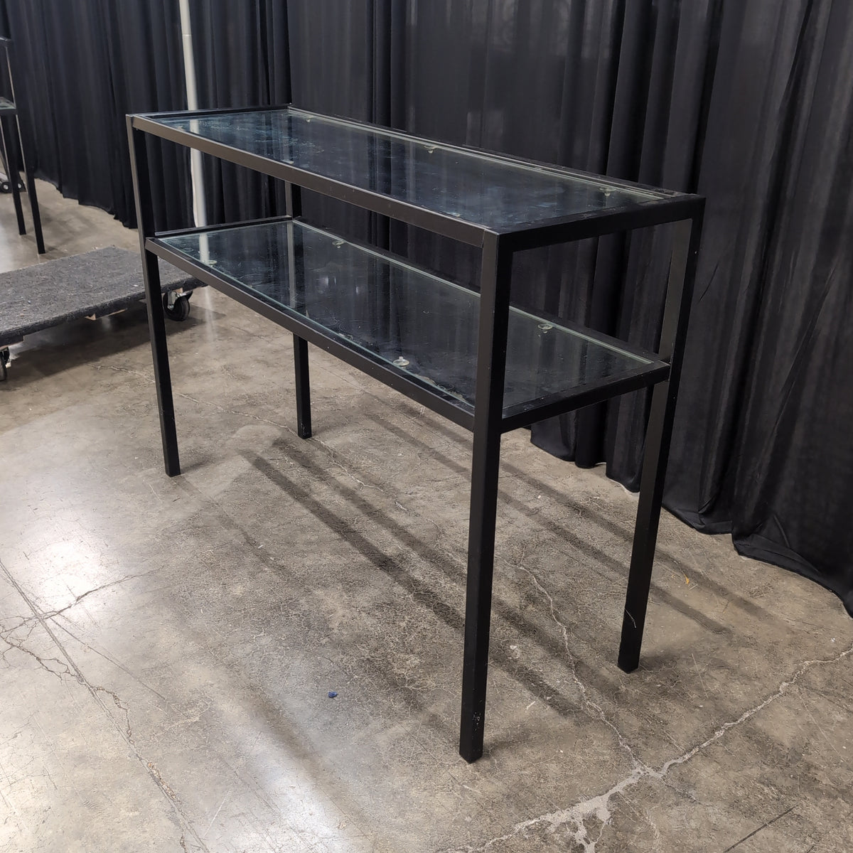 Black Metal Two-Tier Console Table with Glass Shelves