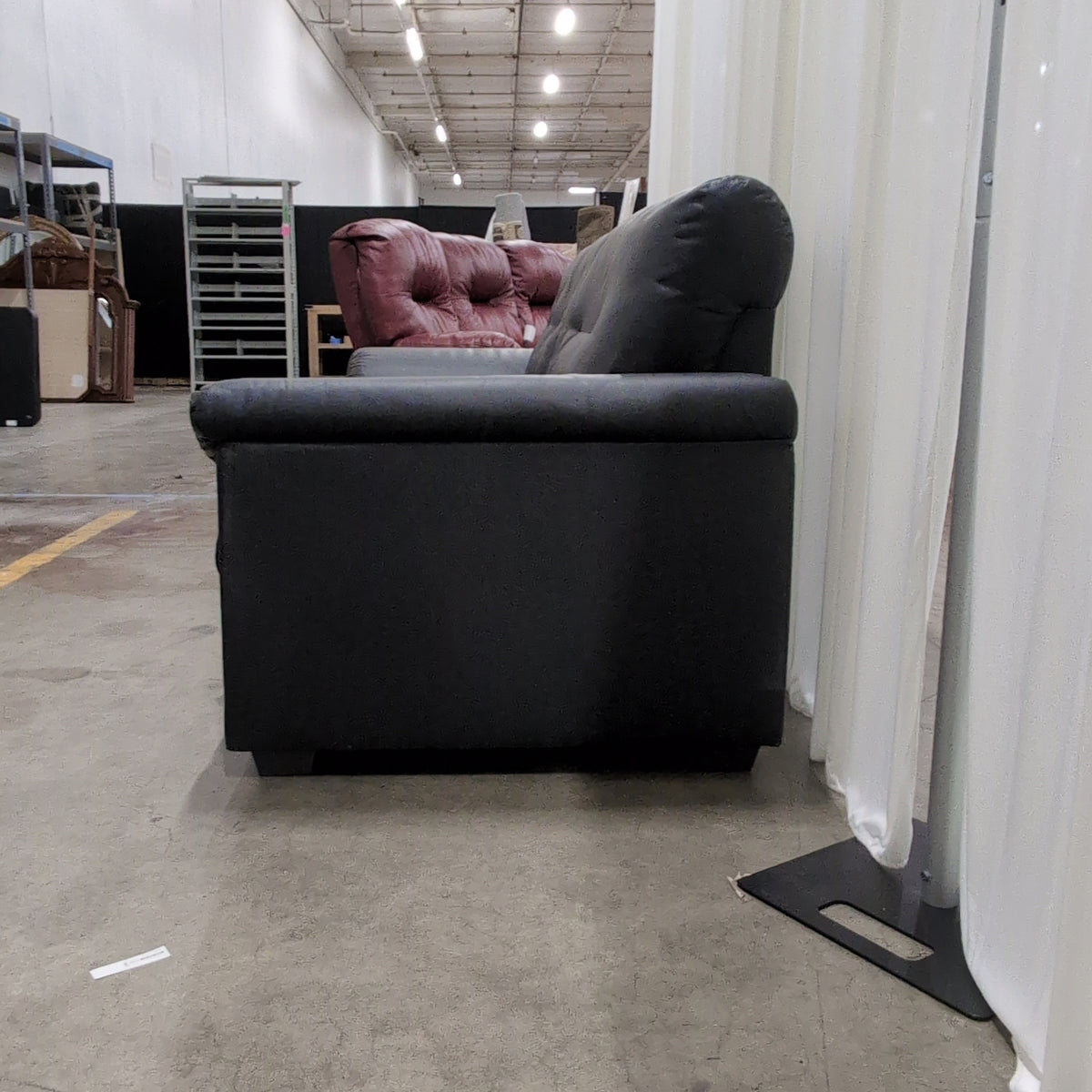 Black Faux Leather Tufted Back Couch