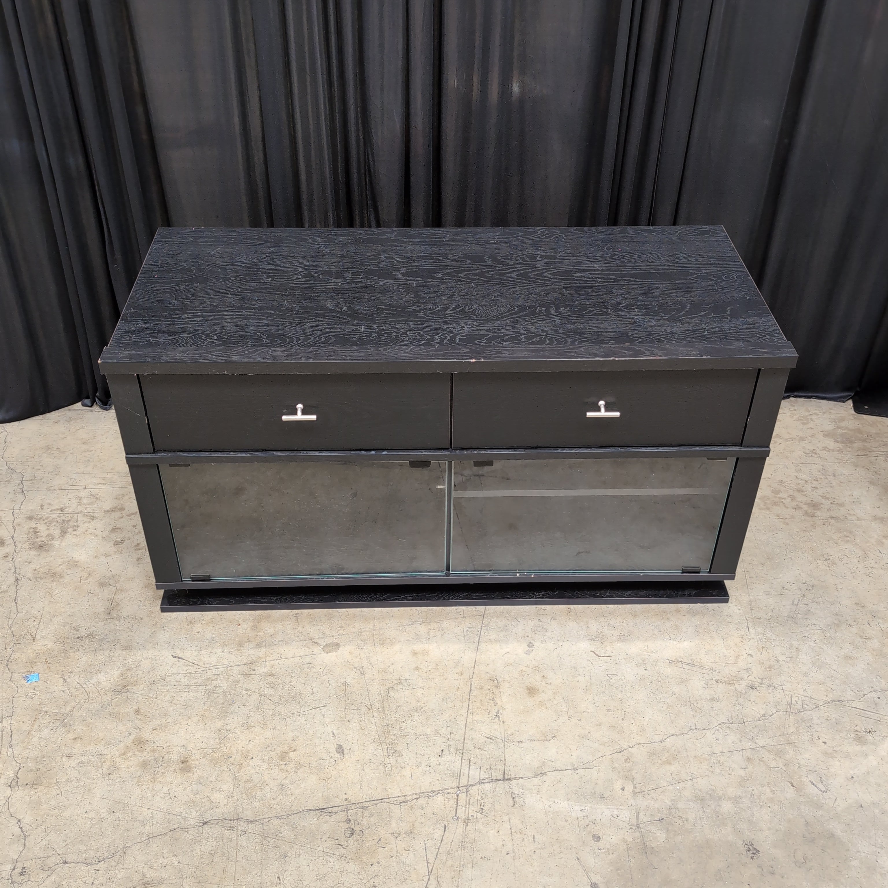 Dark Wood Grain TV Stand with Glass Doors