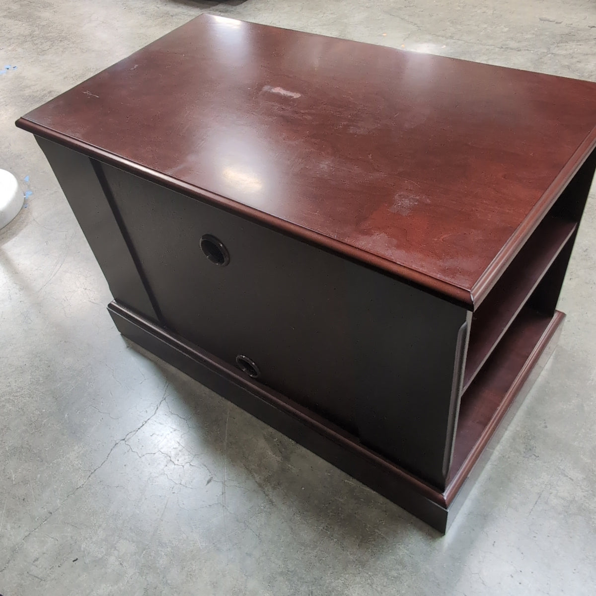 Dark Cherry Wood TV Stand with Open Shelves