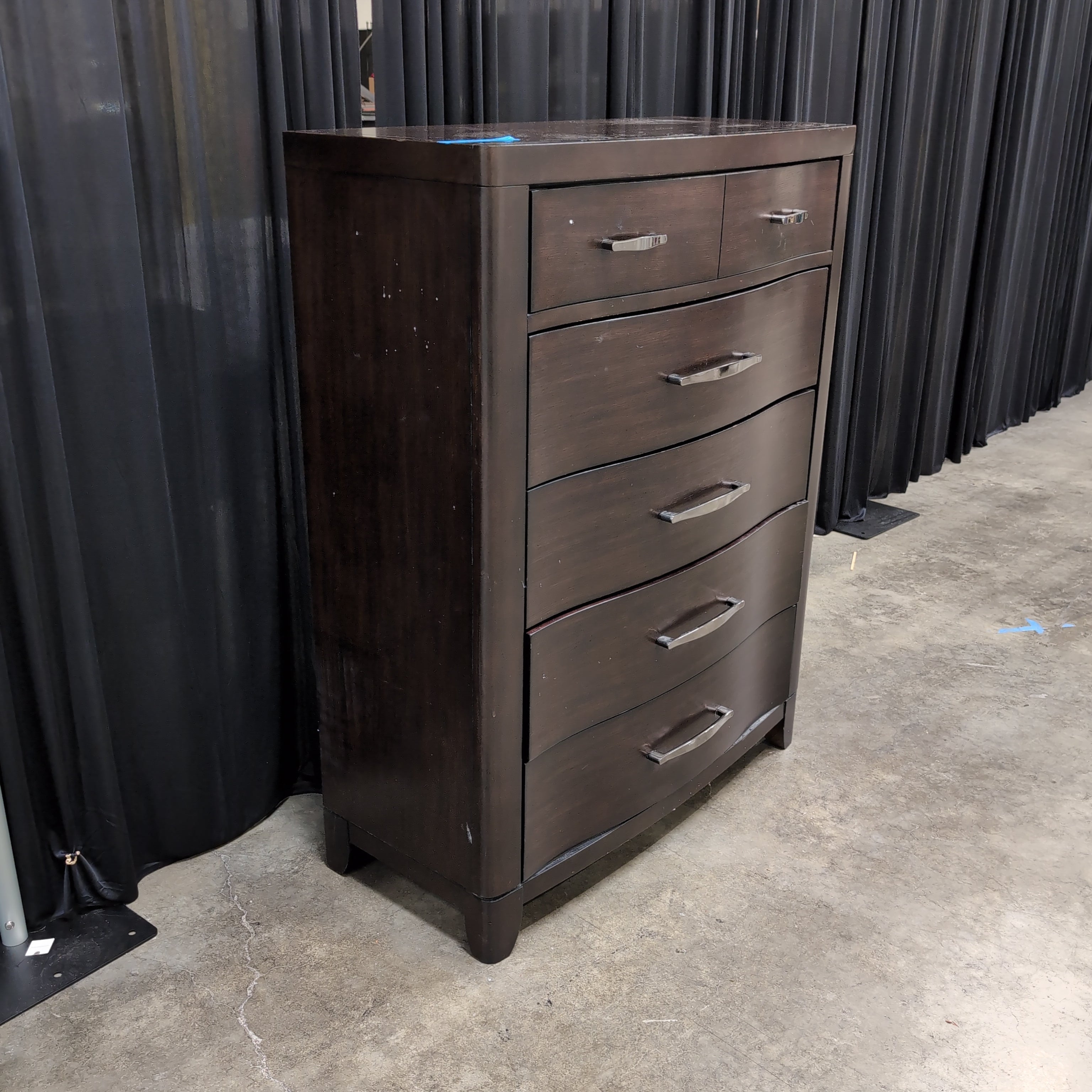 Dark Brown Wood Dresser with Curved Drawers