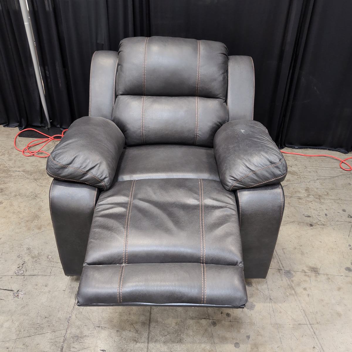 Dark Gray Faux Leather Recliner with Contrast Stitching