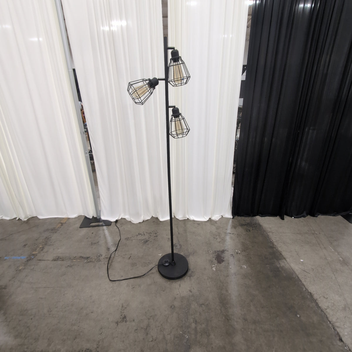 Industrial Black Metal Three-Light Floor Lamp