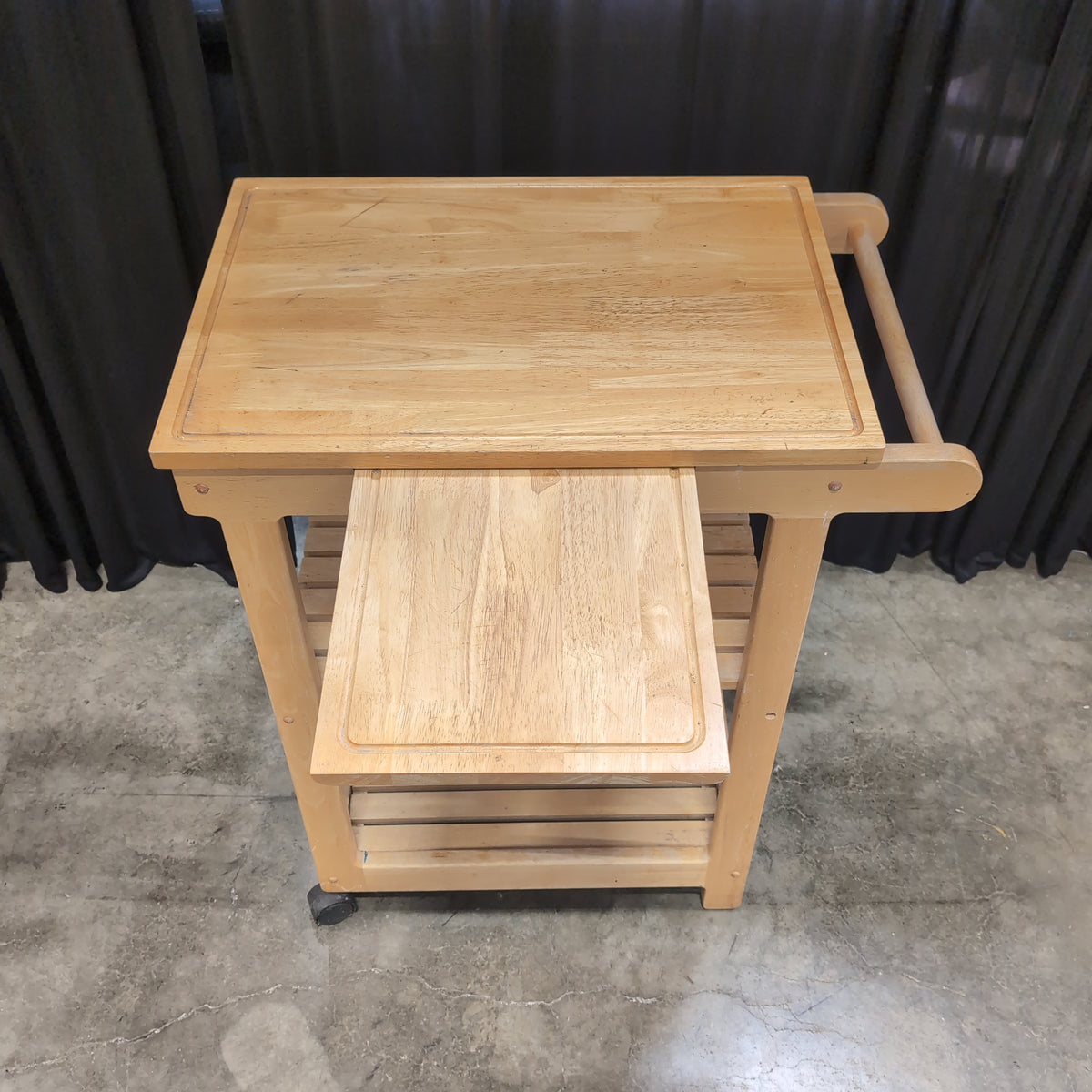 Light Wood Two-Shelf Kitchen Cart with Drawer