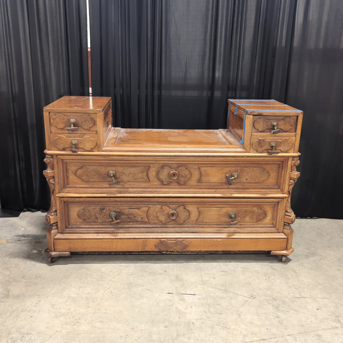 Traditional Carved Wood Vanity in Medium Brown