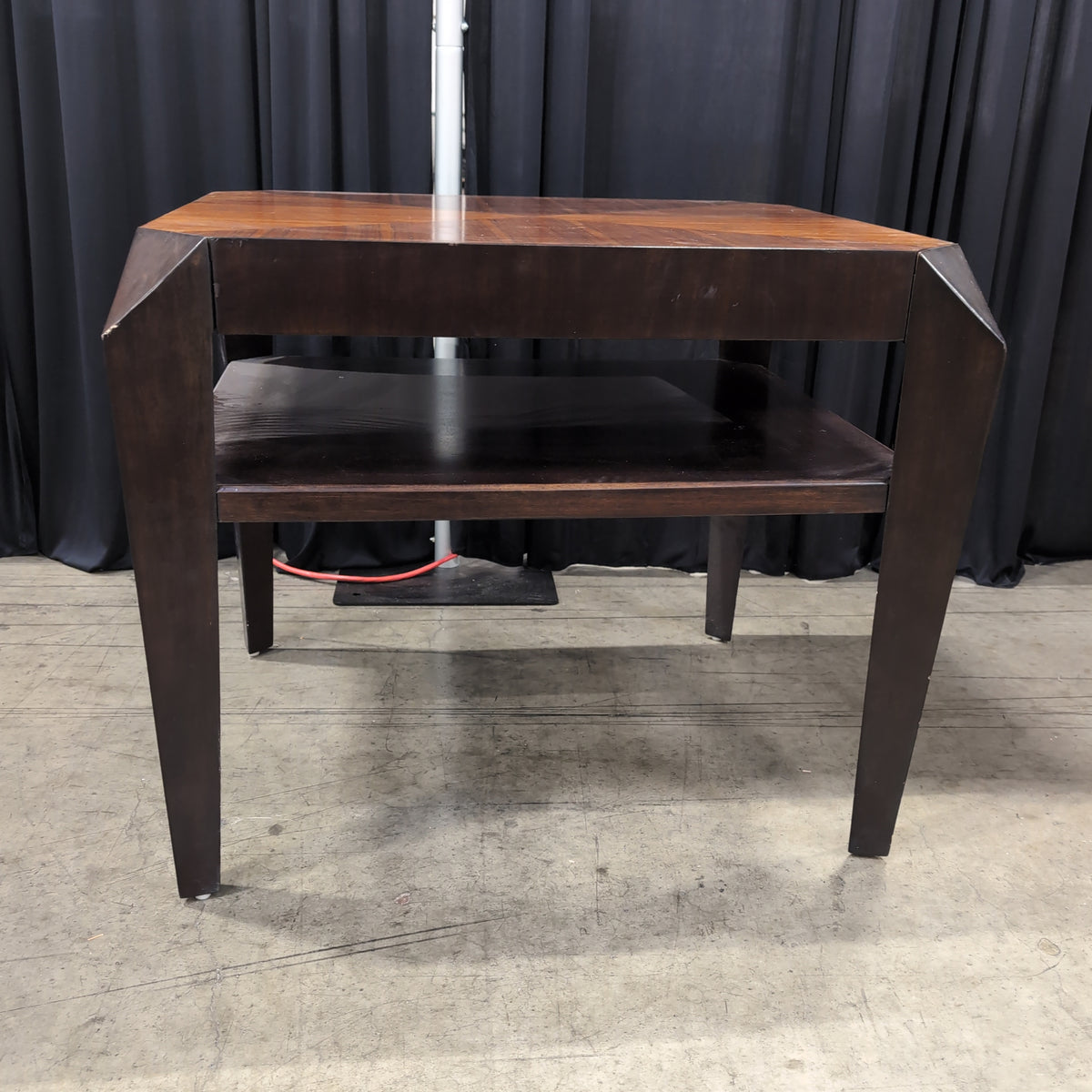 Geometric Veneer Wood End Table with Lower Shelf