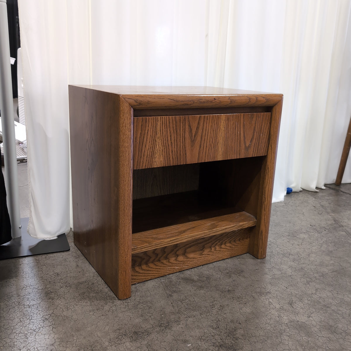 Brown Wood One-Drawer Nightstand with Open Shelf