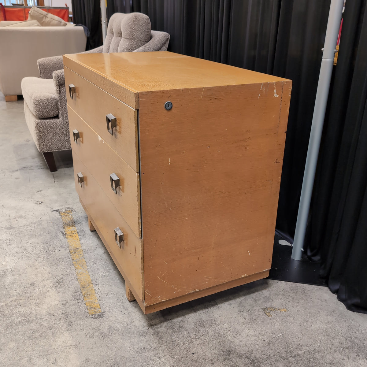 Light Wood Three-Drawer Dresser with Square Pulls