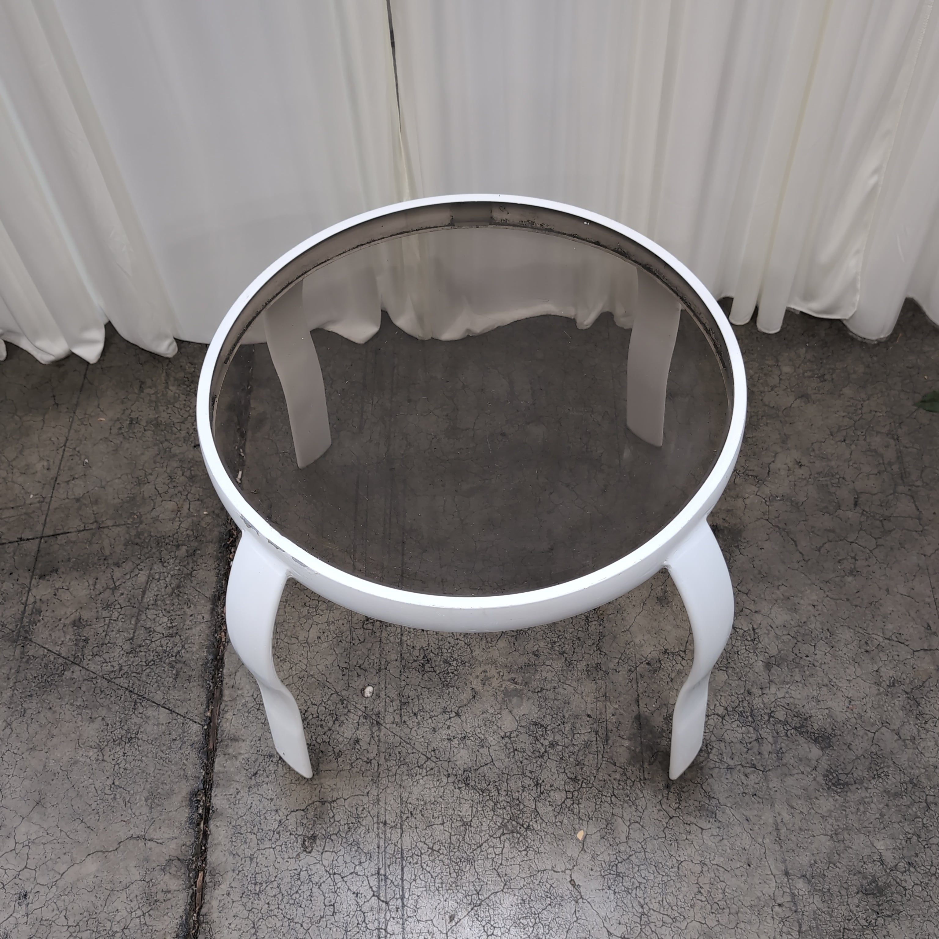 White Oval Smoked Glass Coffee Table with Curved Legs