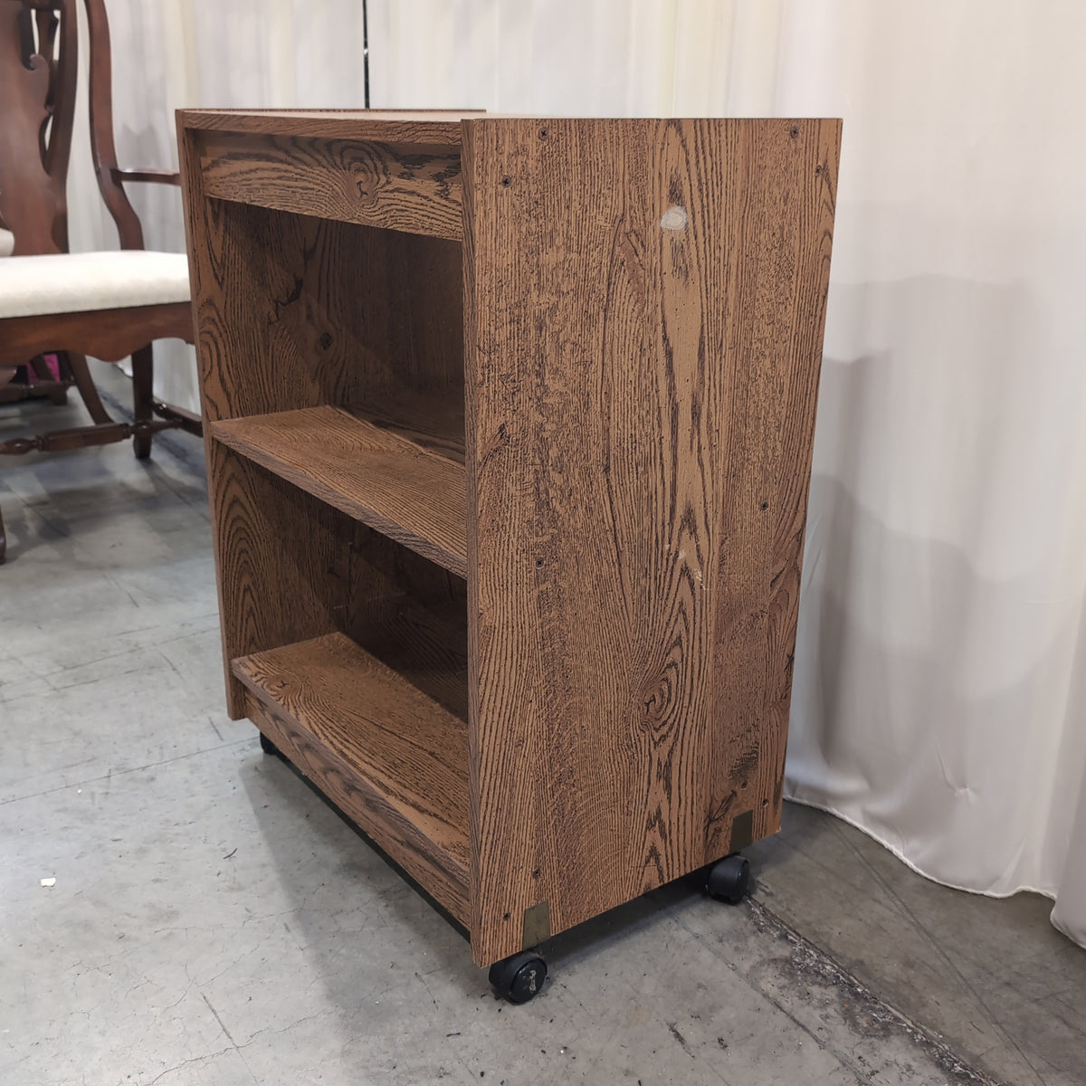 Oak-Look Rolling Shelf Unit with Top Drawer