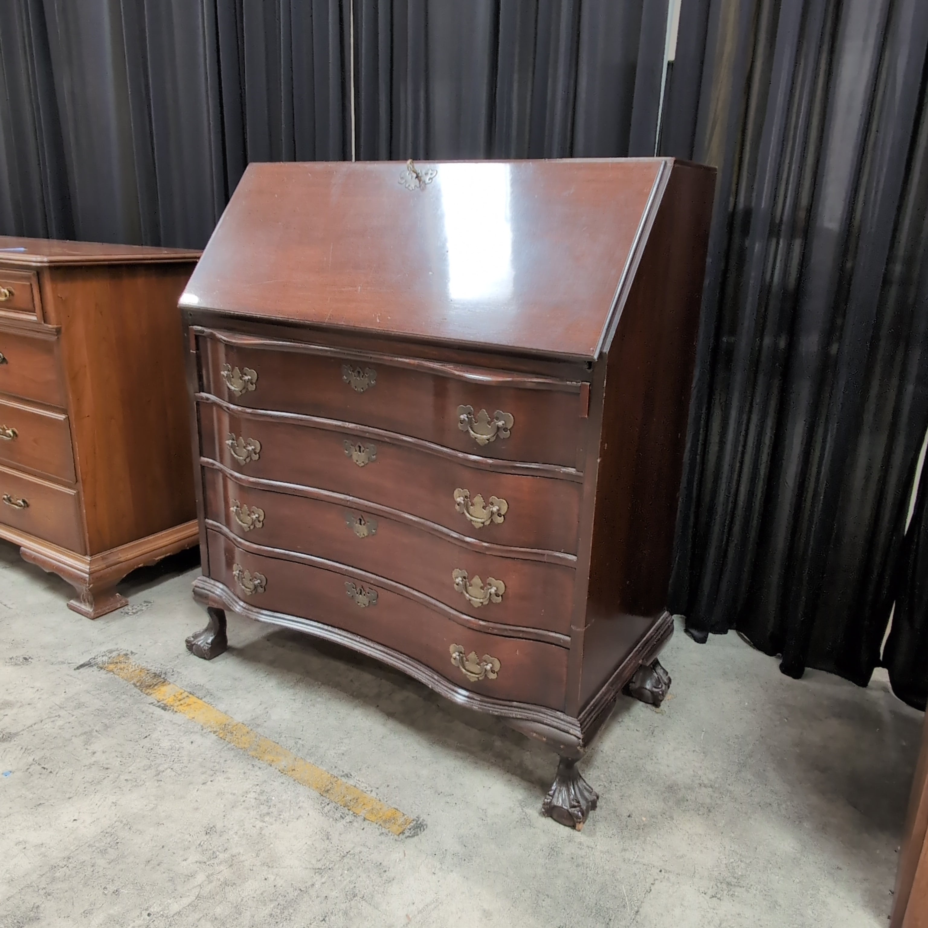 Traditional Dark Wood Secretary Desk with Claw Feet