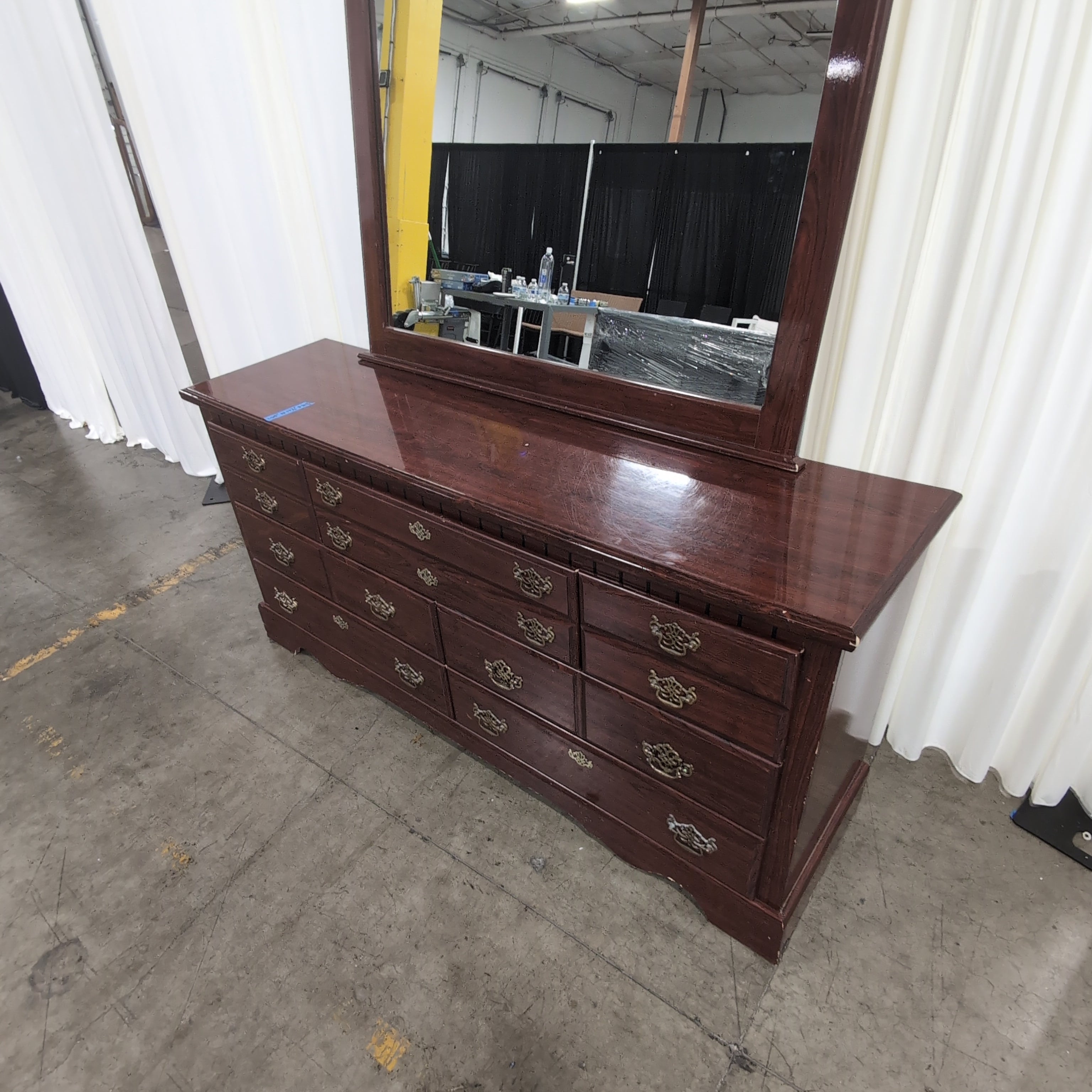 Dark Wood Traditional Dresser with Ornate Hardware