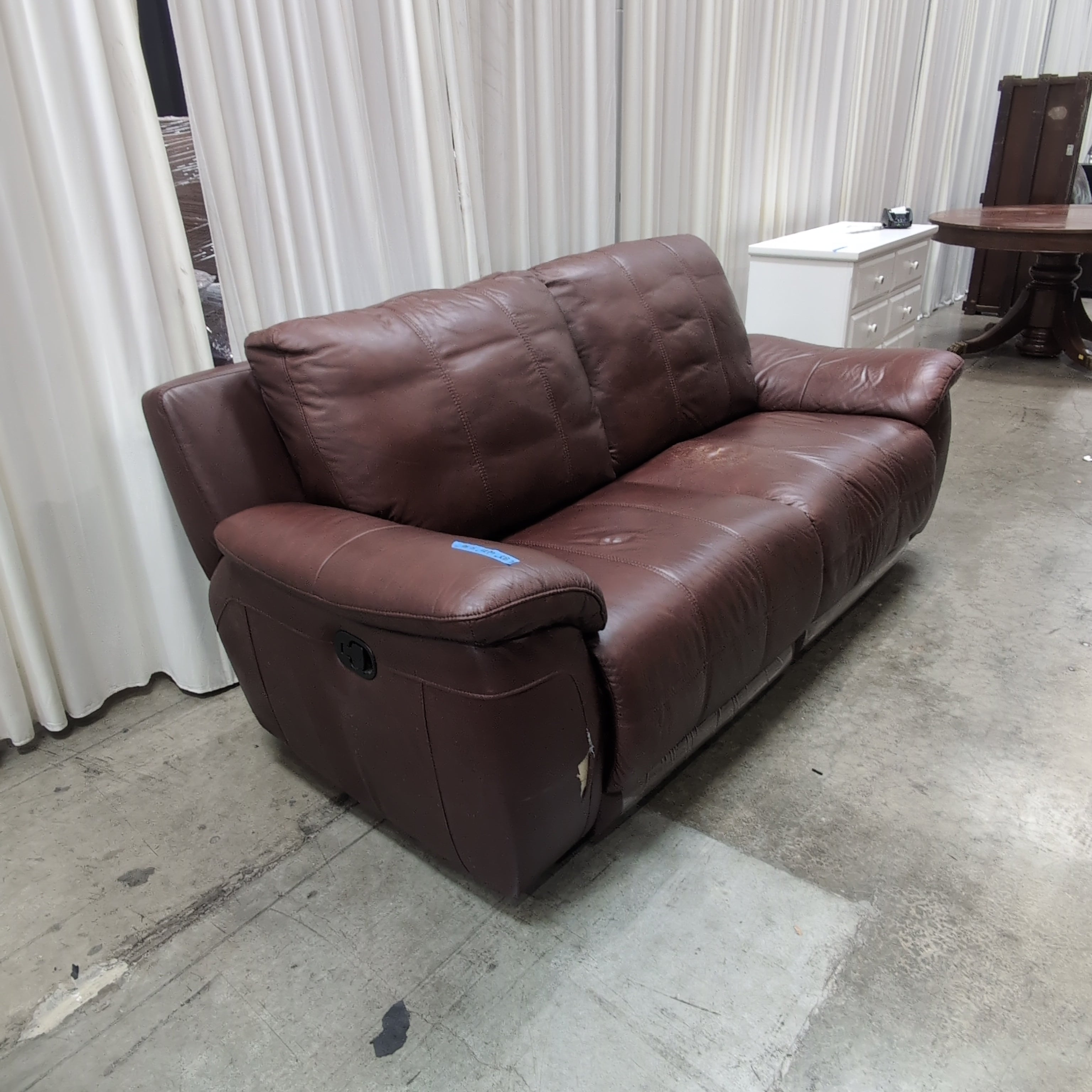 Burgundy Leather Three-Seat Couch