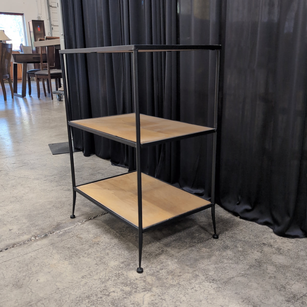 Industrial Black Metal Three-Tier End Table