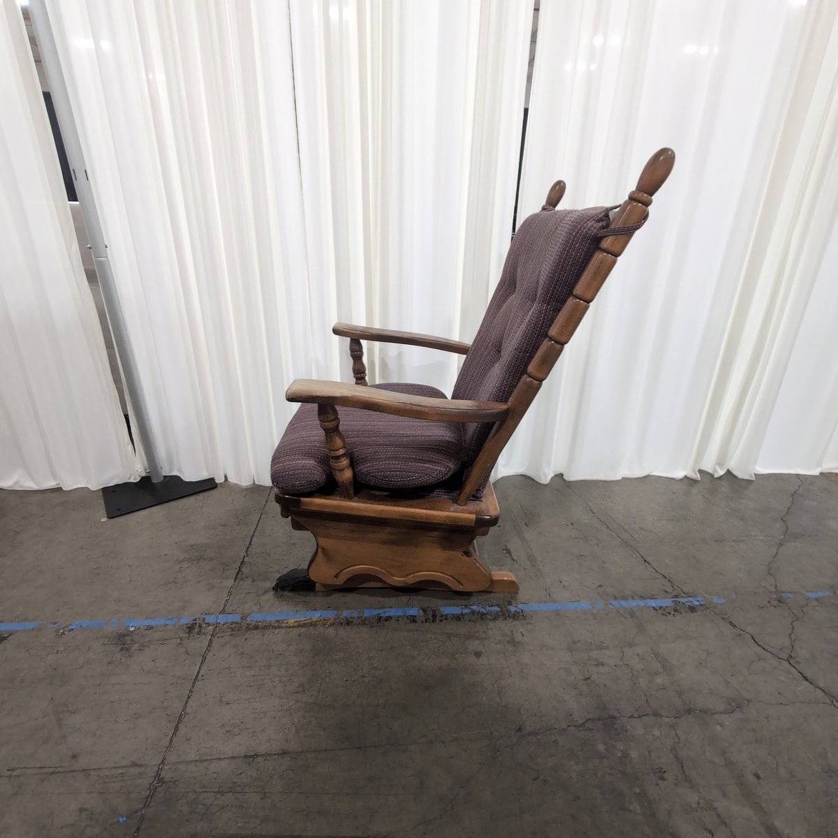 Traditional Wood Glider Rocking Chair with Striped Fabric