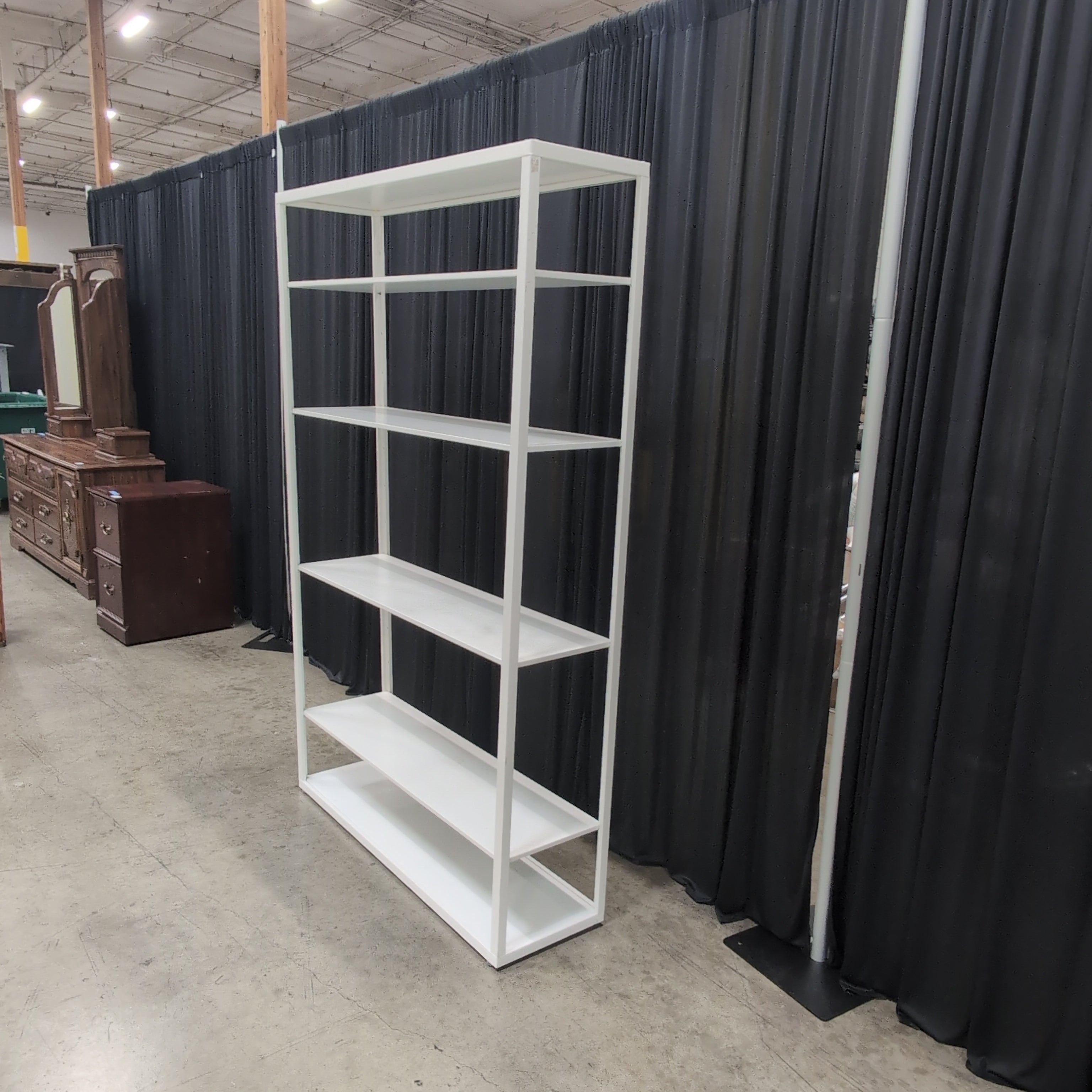 White Metal Six-Shelf Open Bookcase