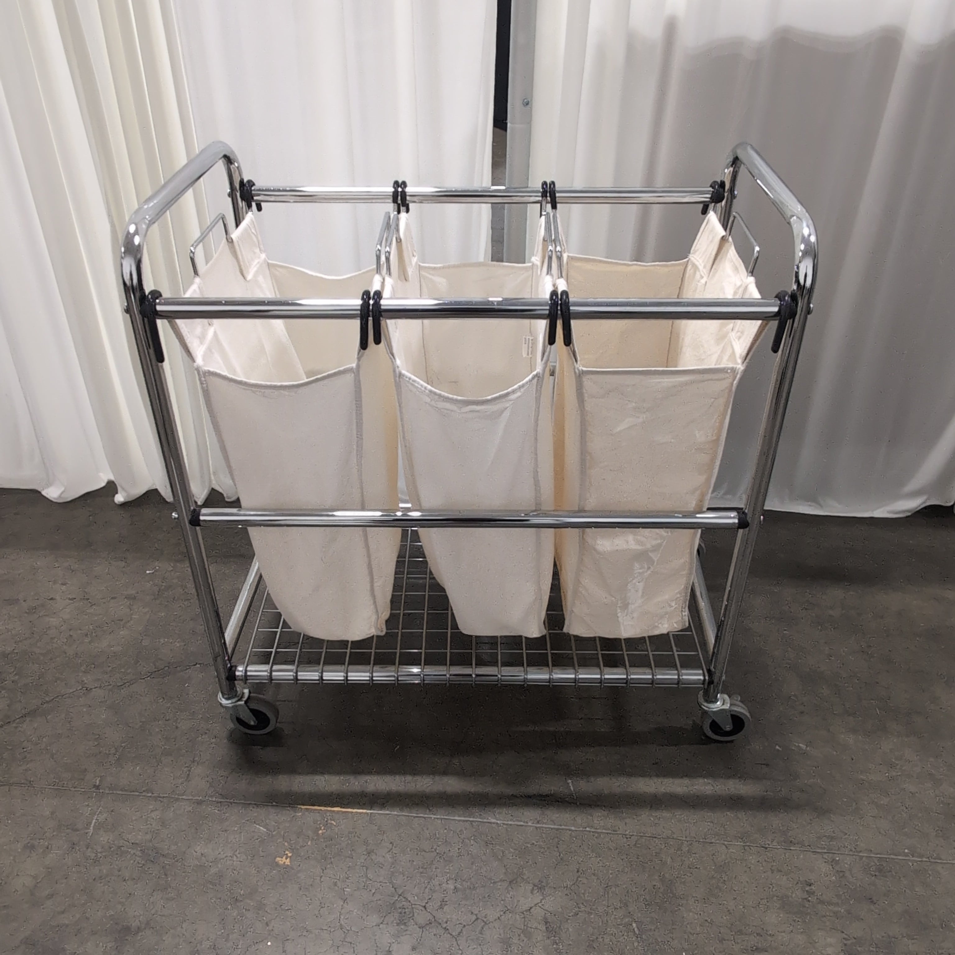 Chrome Metal Laundry Cart with Two Canvas Bags