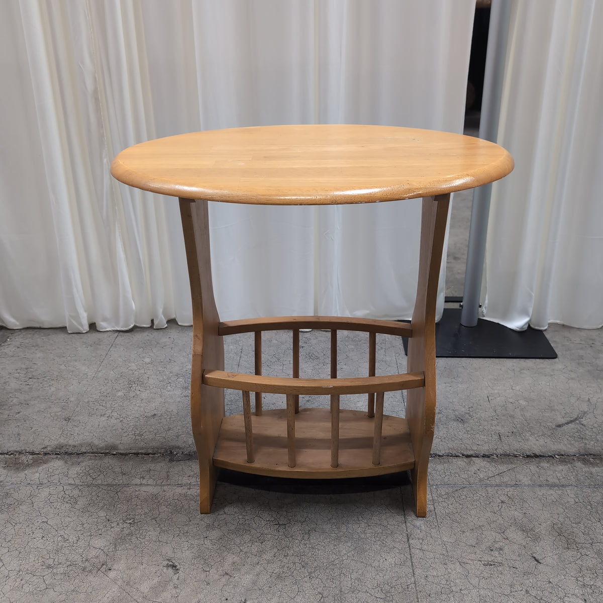 Natural Finish Oval End Table with Slat Shelf
