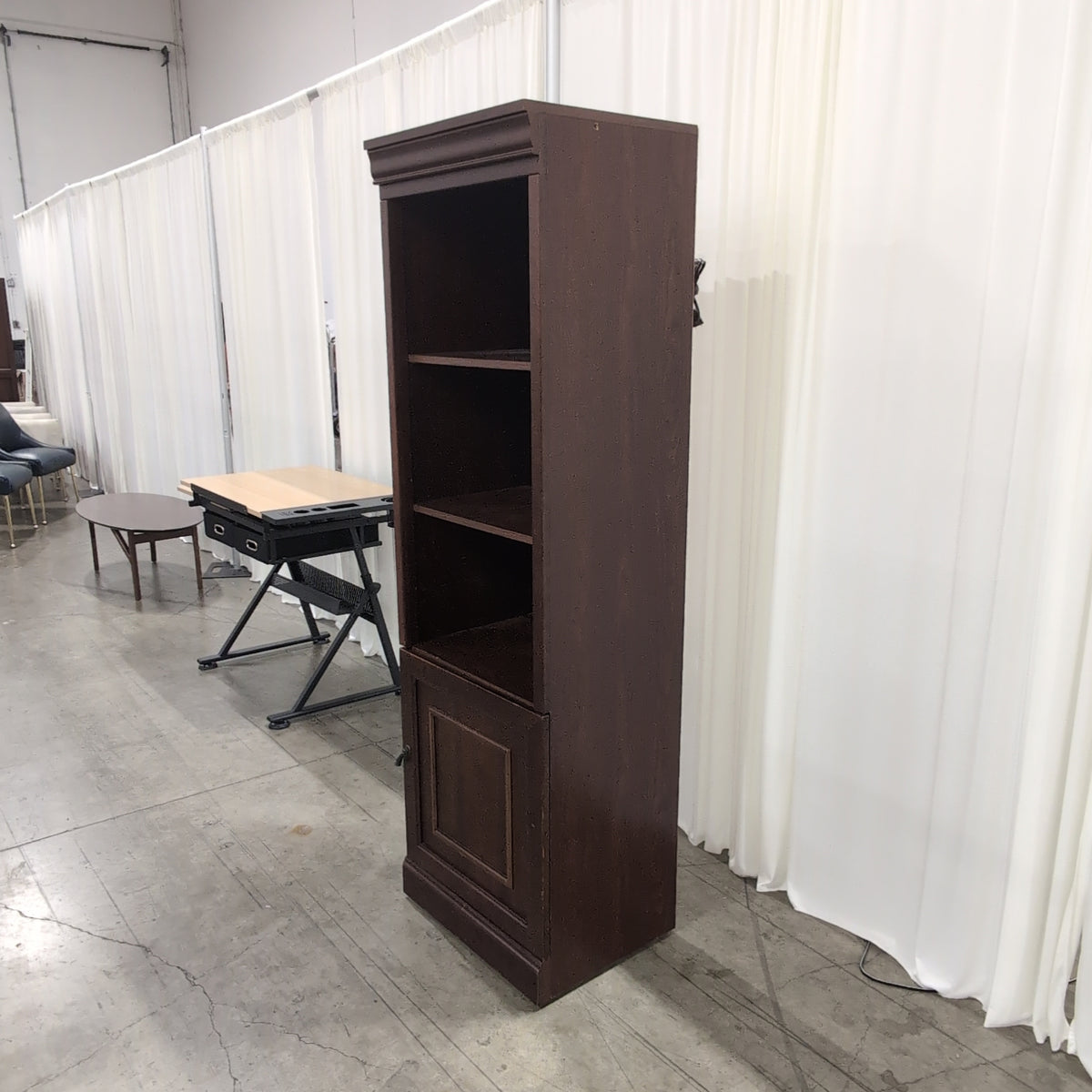 Brown Wood Bookcase with Crown Molding